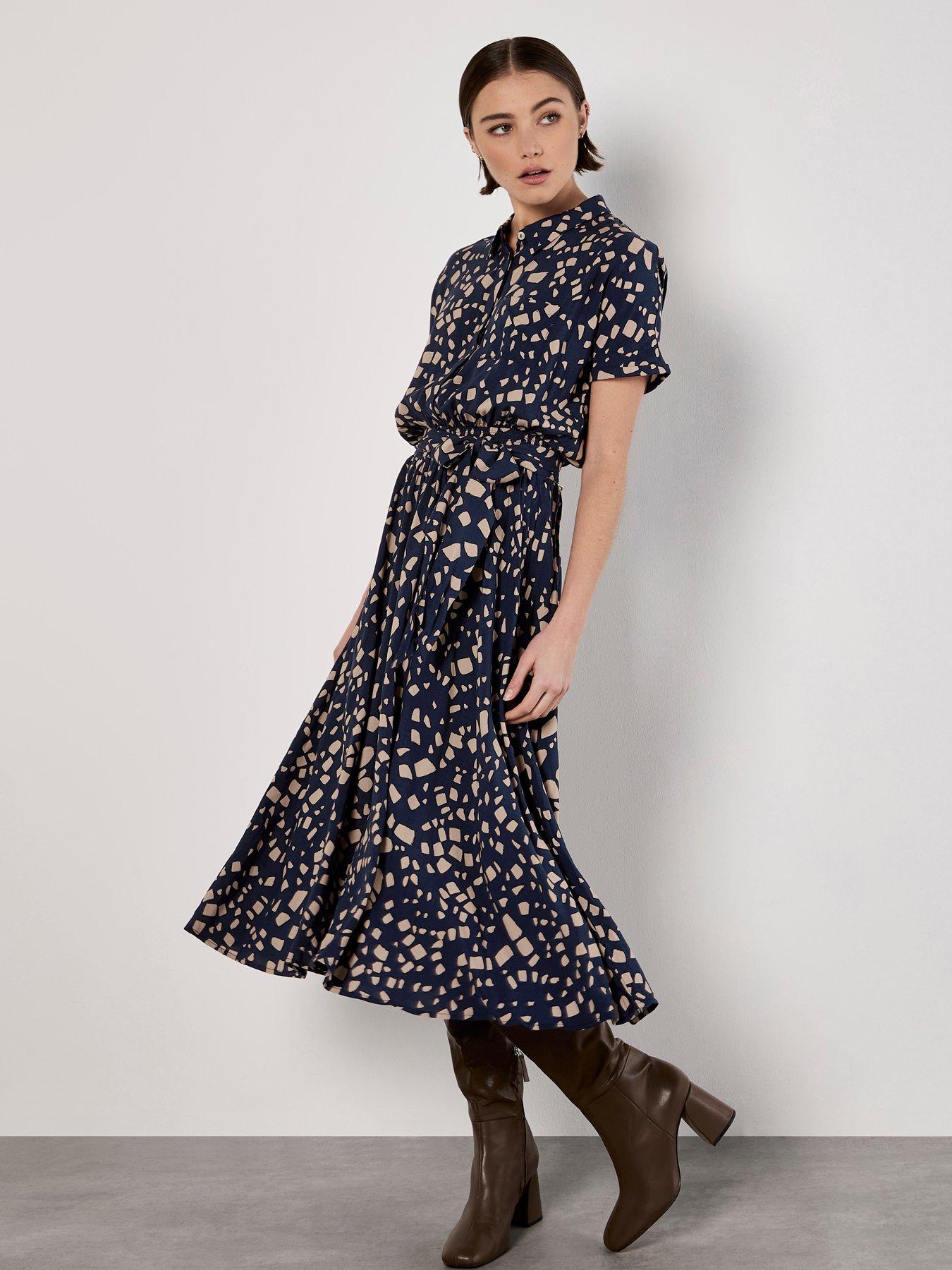 Apricot Scattered Squares Midi Dress - Blue