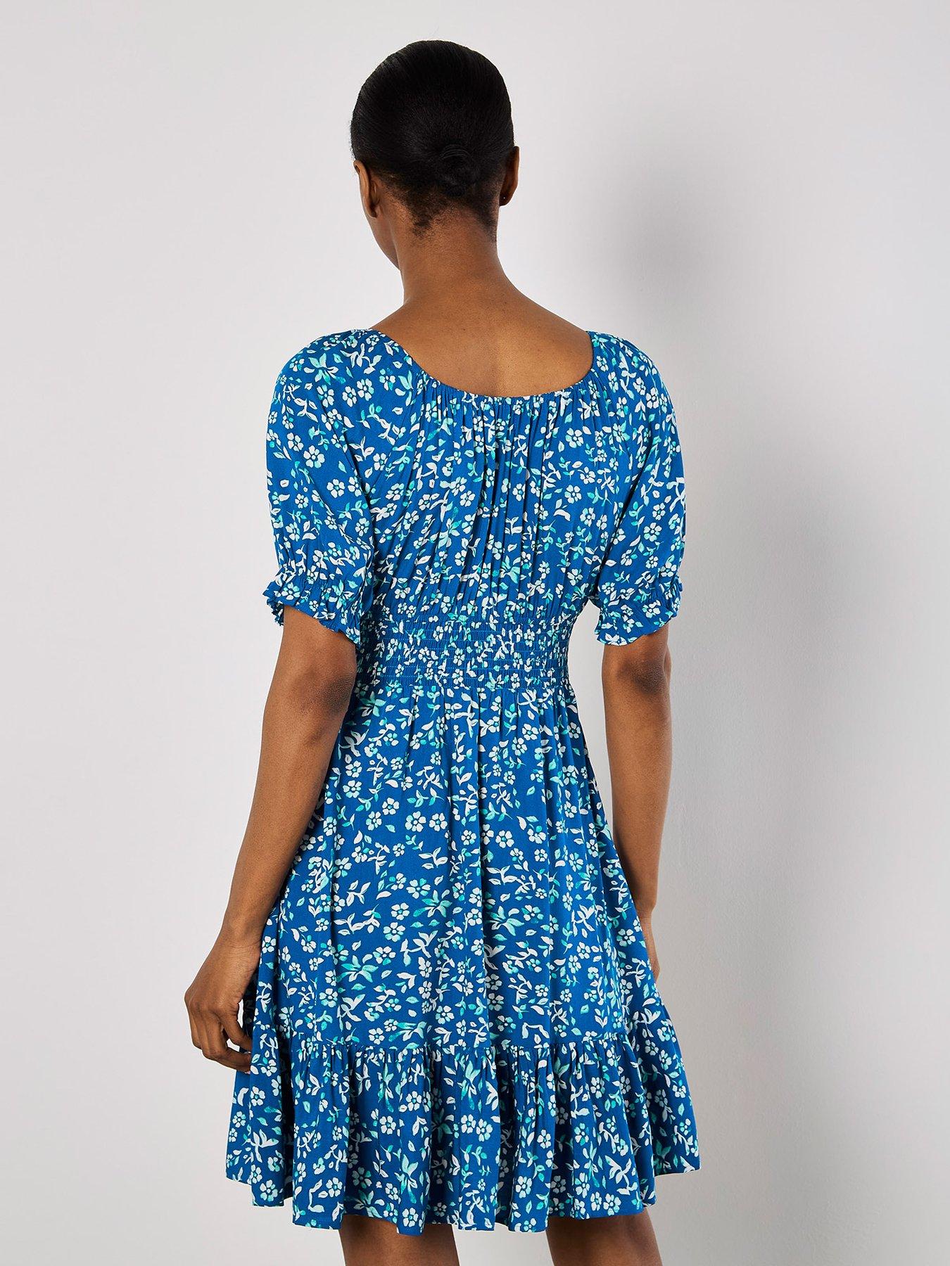 Image 2 of 5 of Apricot Sarasa Mallow Flower Bardot Dress - Blue