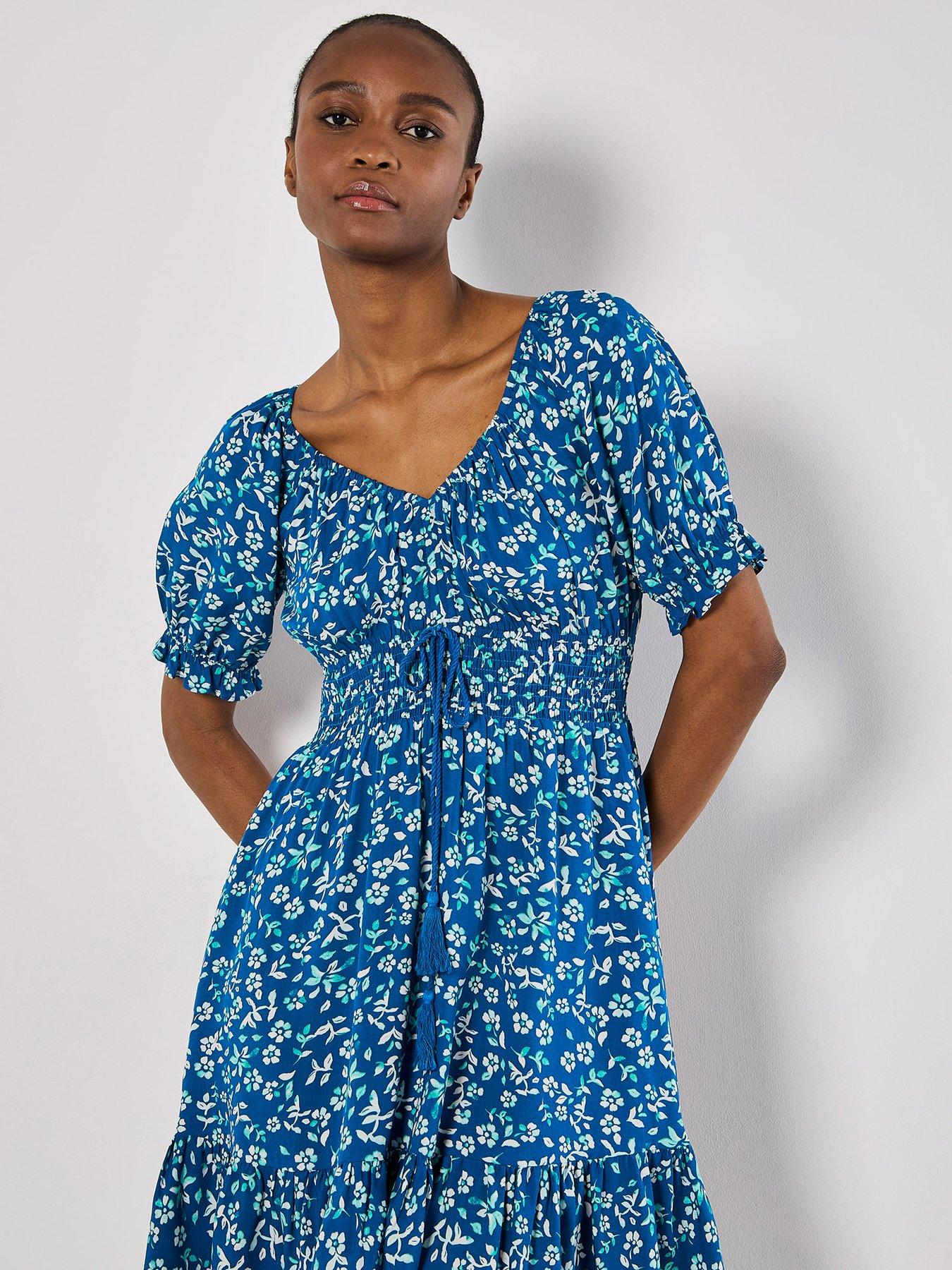 Image 3 of 5 of Apricot Sarasa Mallow Flower Bardot Dress - Blue