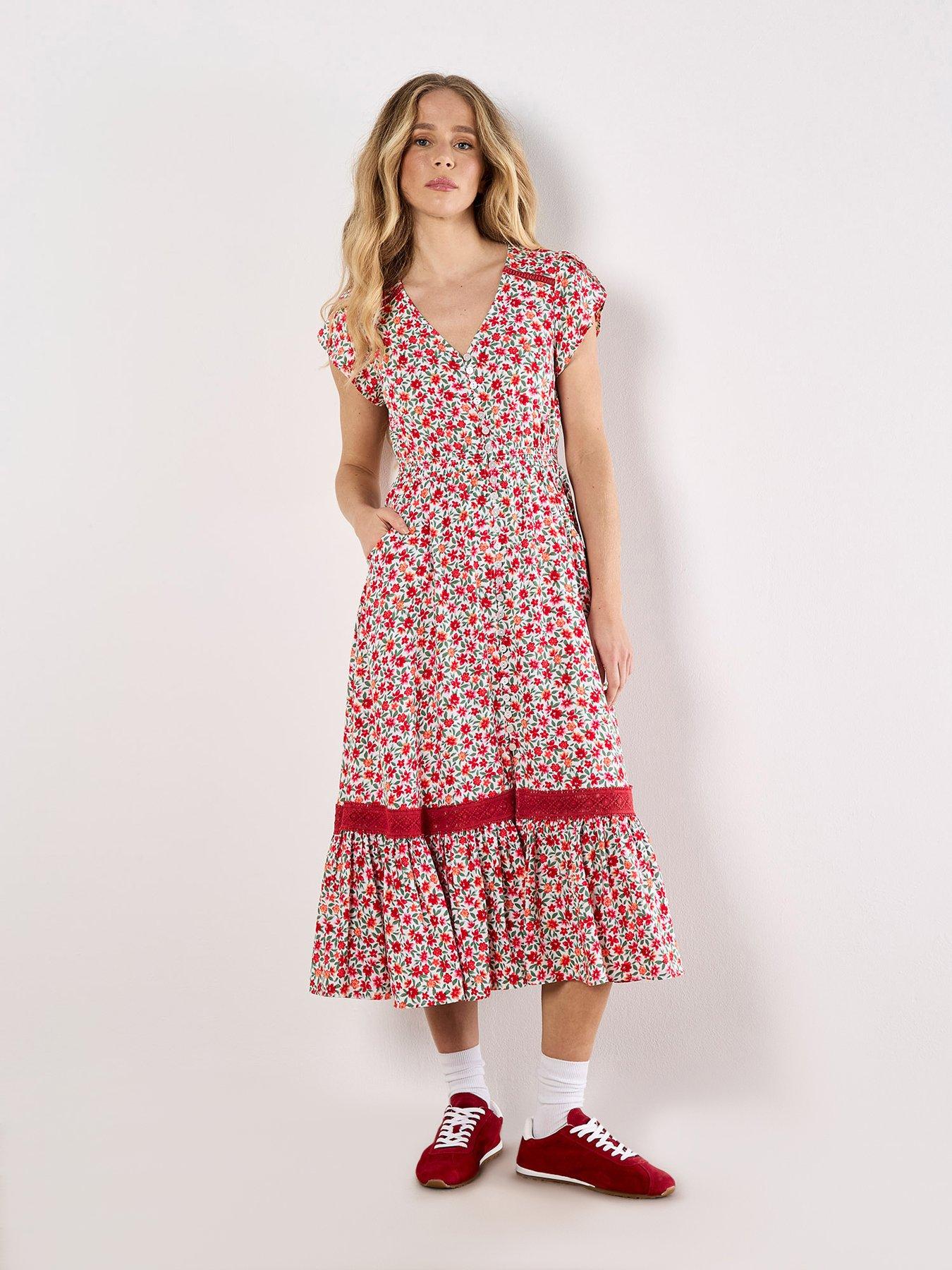 Apricot Floral Anthology Midi Dress - White