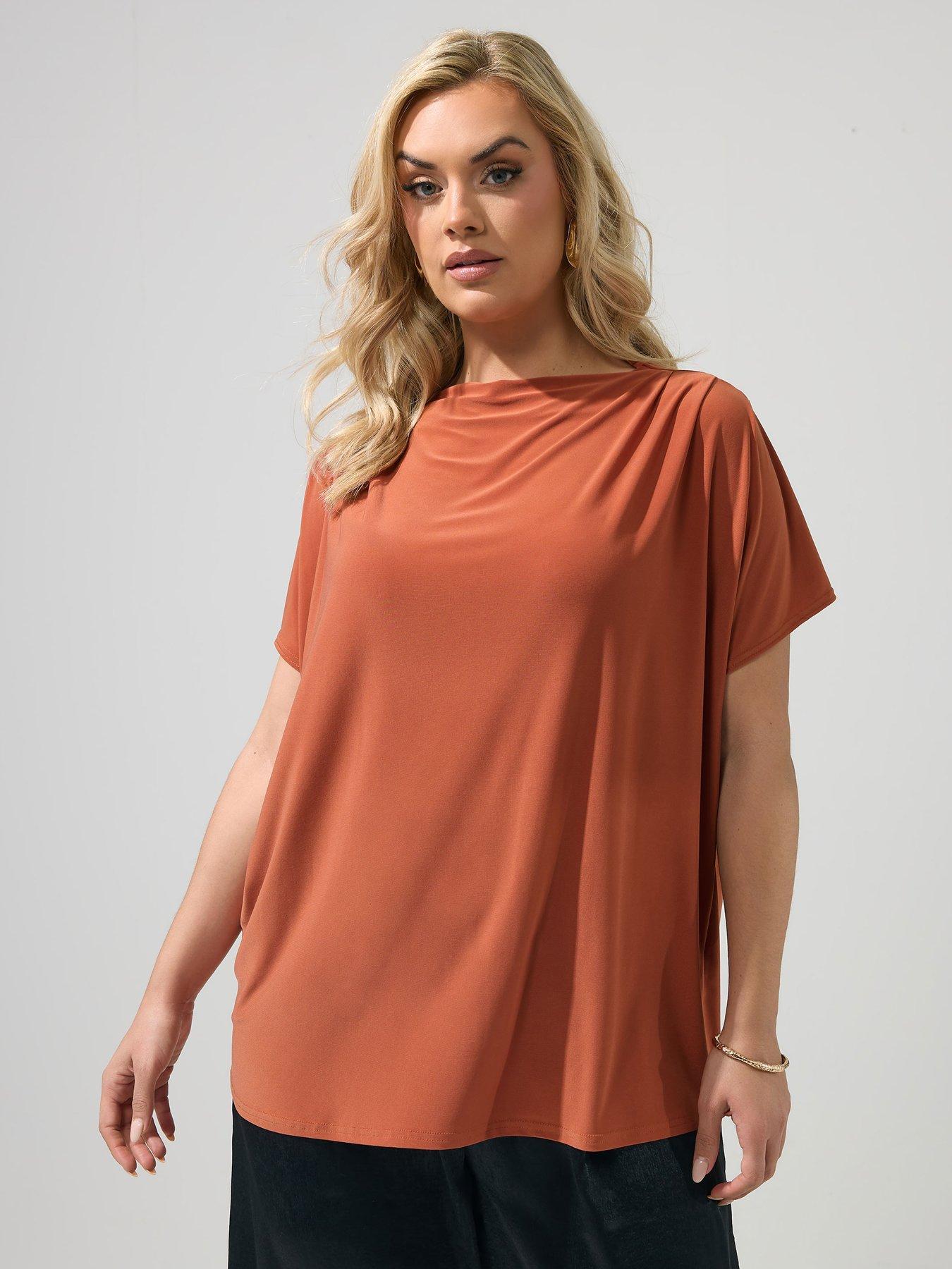 Yours Curve Pleat Detail Shoulder Top - Orange