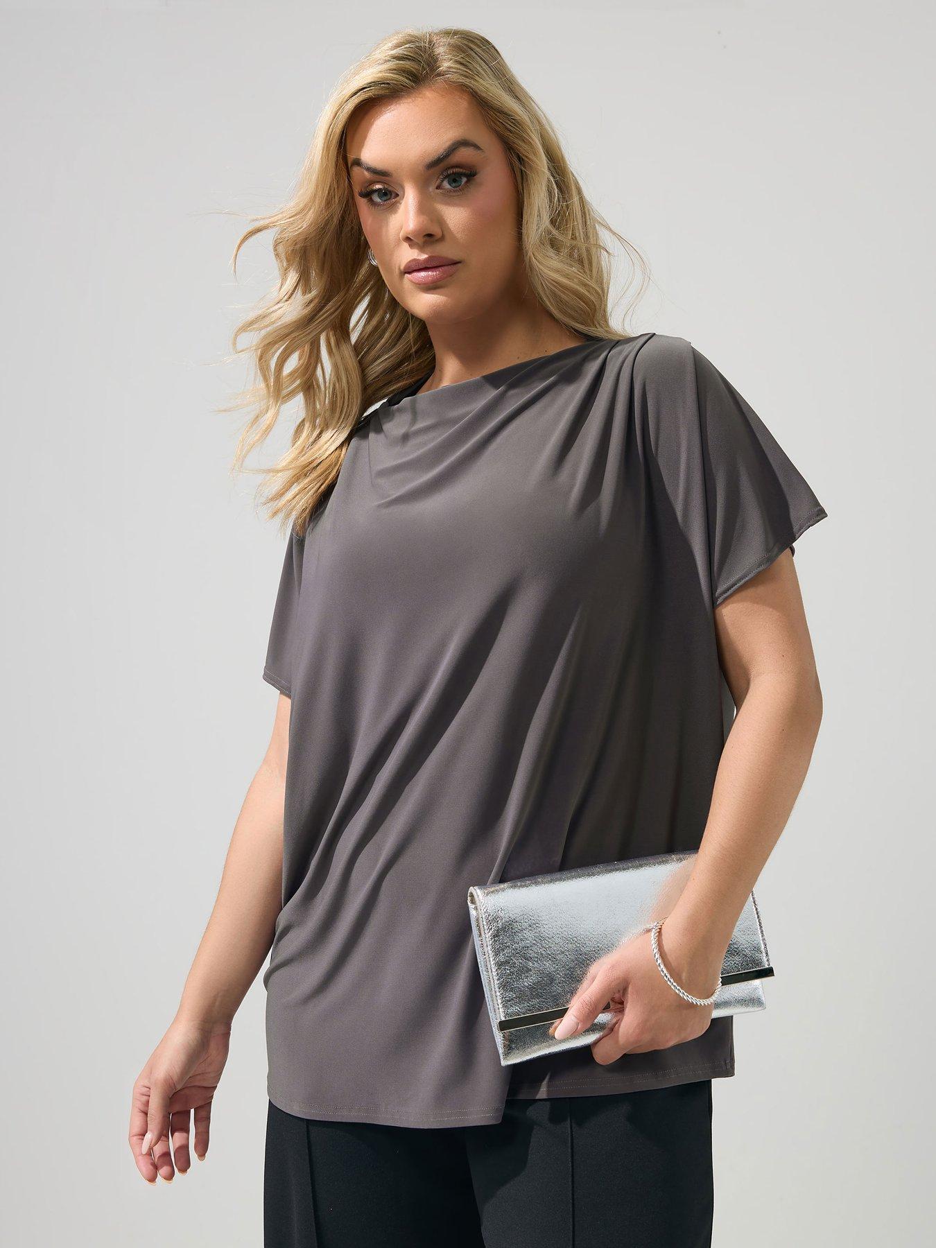 Yours Curve Pleat Detail Shoulder Top - Grey