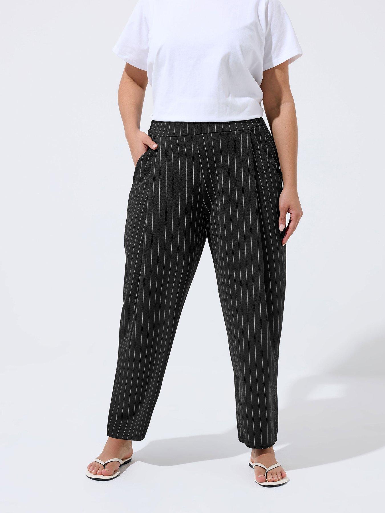 Yours Curve Pinstripe Barrel Trousers