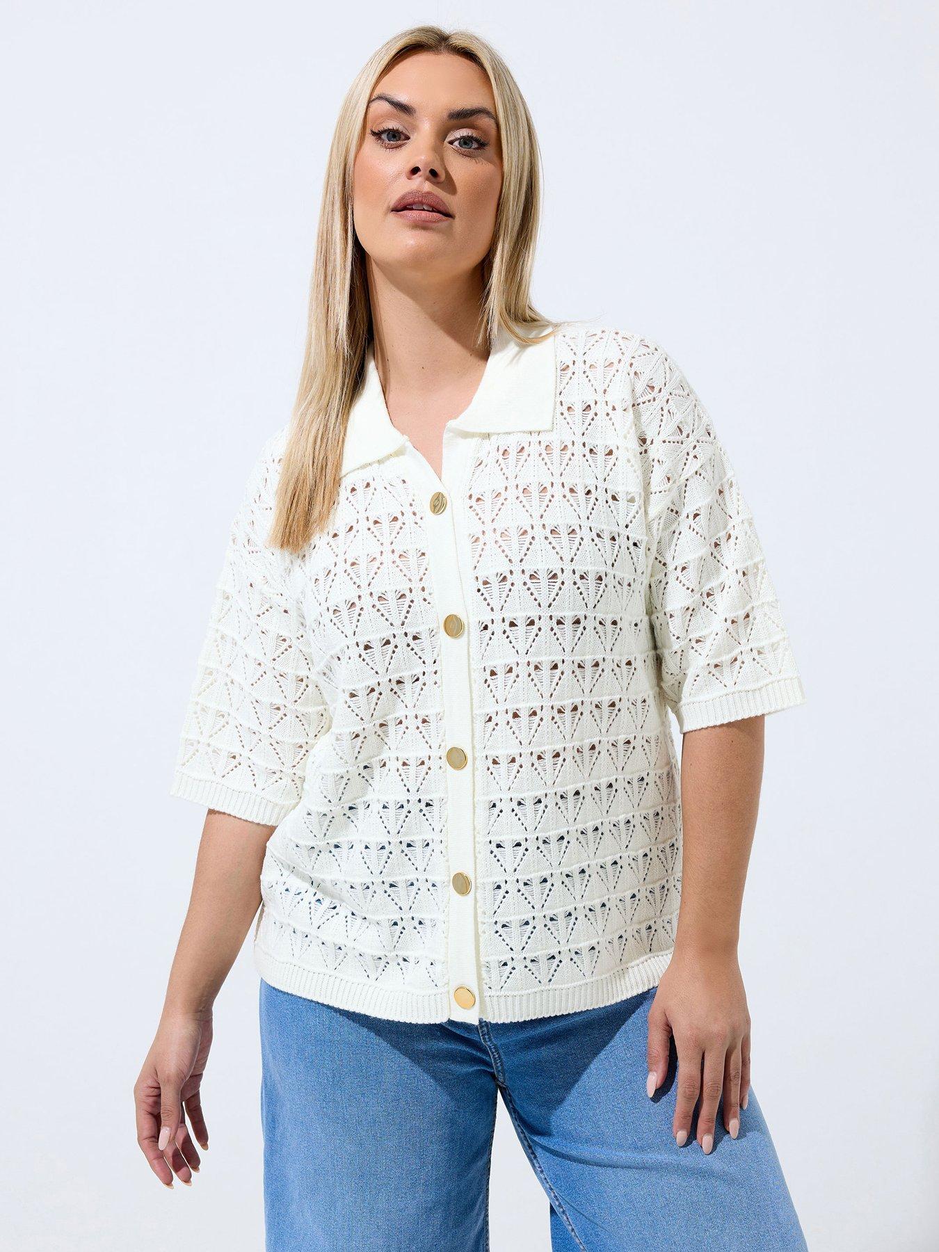 Yours Curve Crochet Shirt - Cream