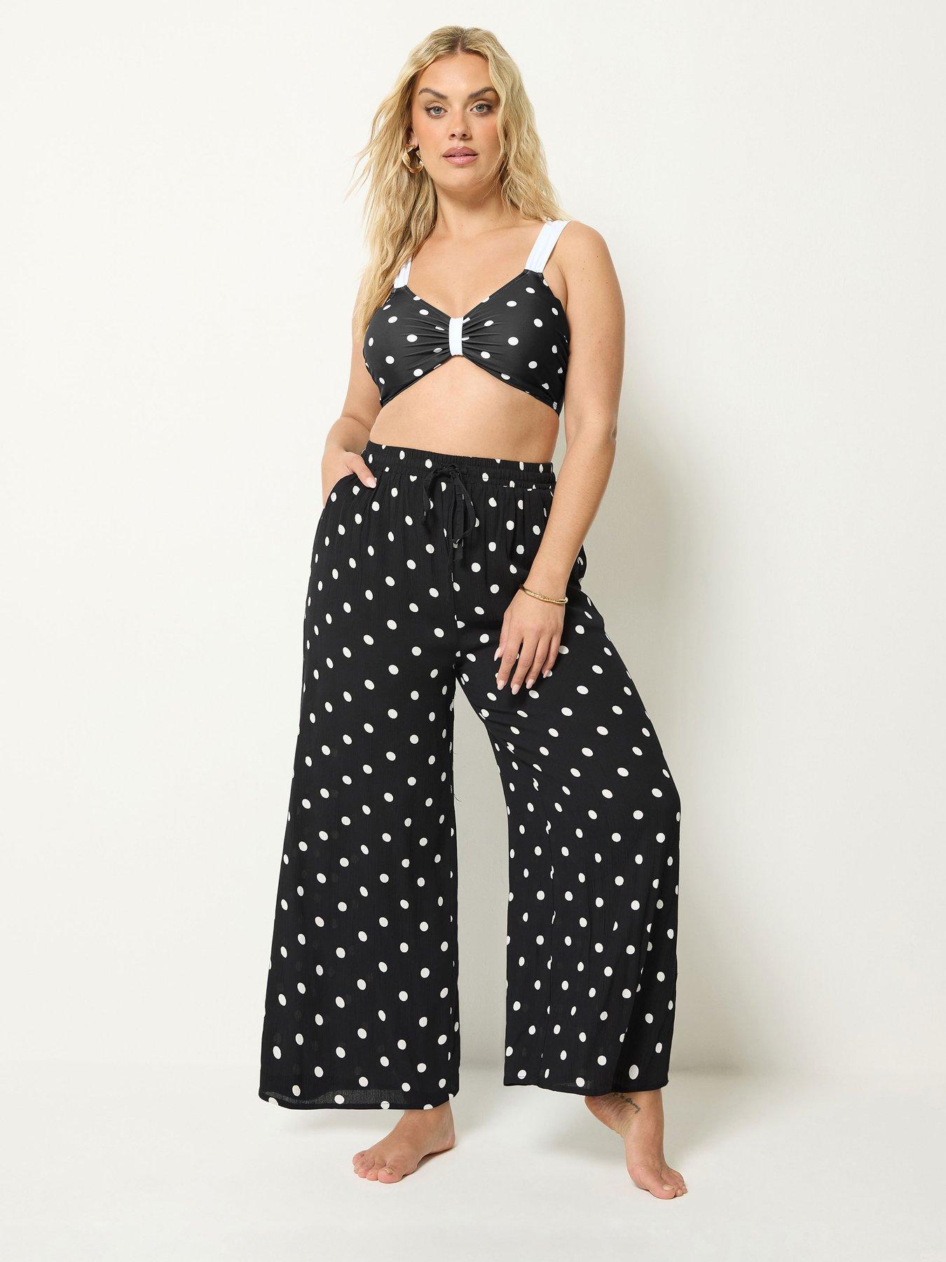 Yours Curve Polka Dot Print Wide Leg Crinkle Trousers