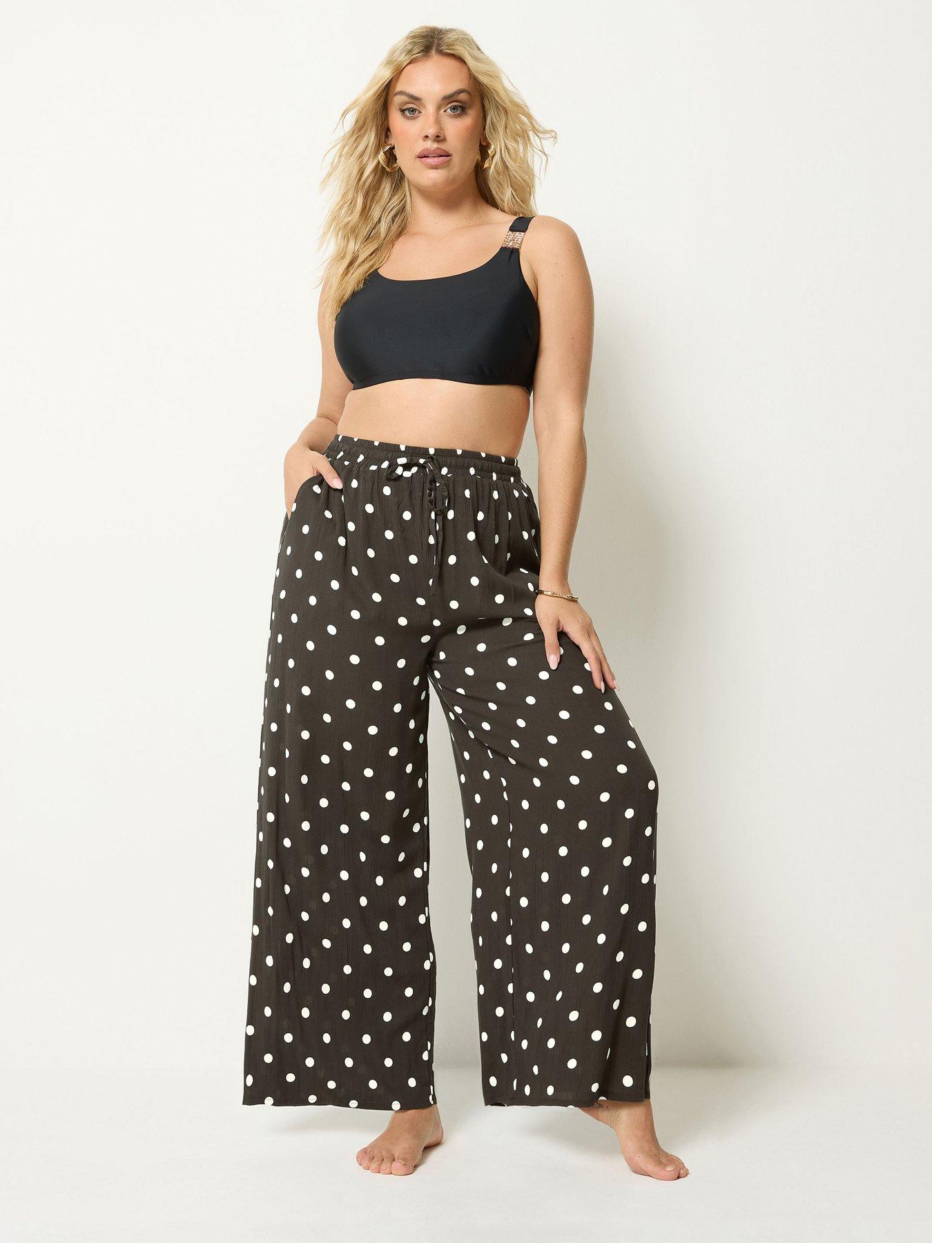 Yours Curve Polka Dot Print Wide Leg Crinkle Trousers
