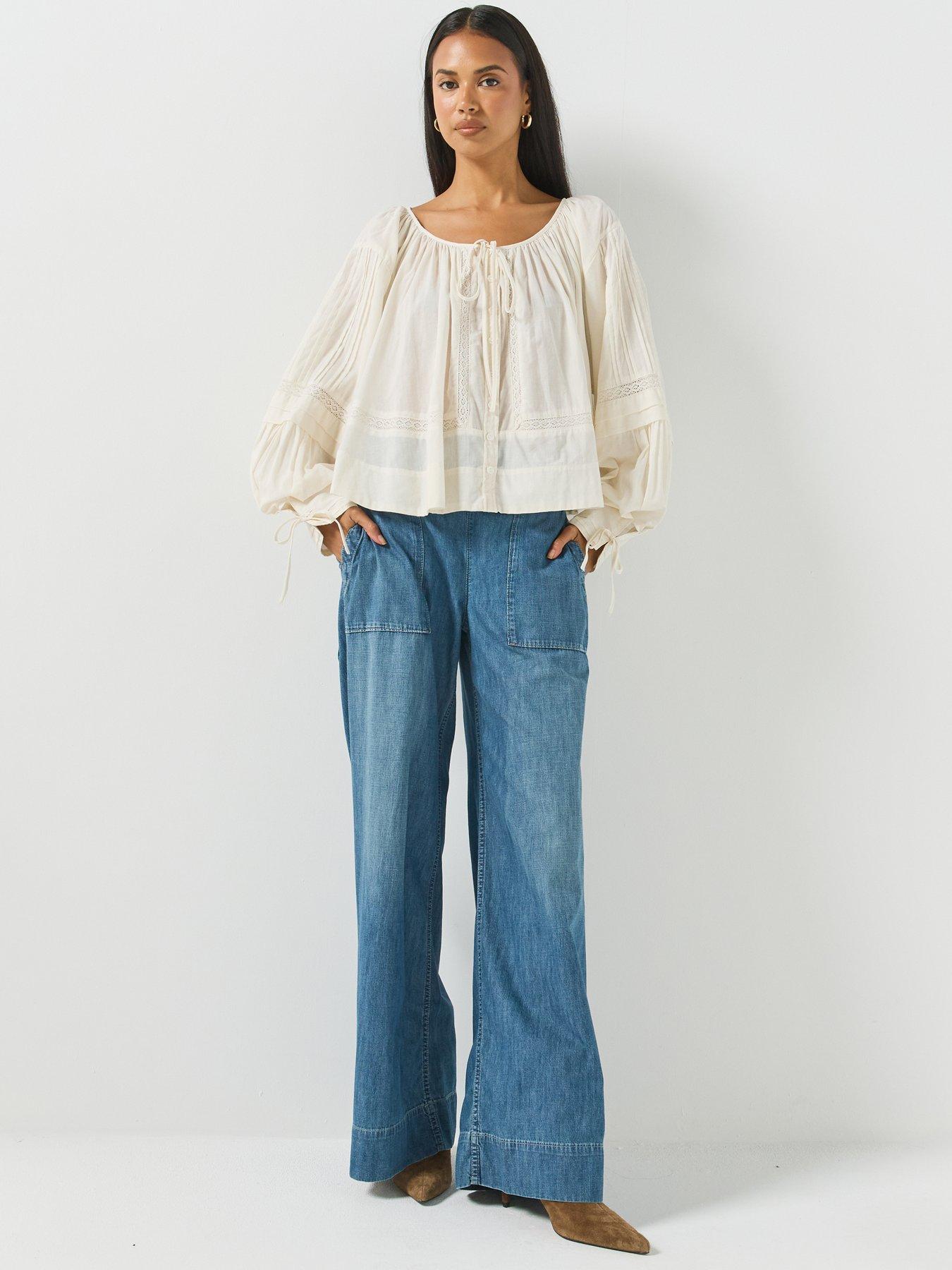 Image 3 of 6 of FREE PEOPLE Womens Tie Neck Lace Detail Blouse - Cream
