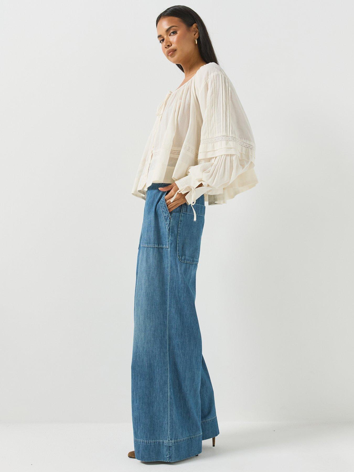 Image 5 of 6 of FREE PEOPLE Womens Tie Neck Lace Detail Blouse - Cream