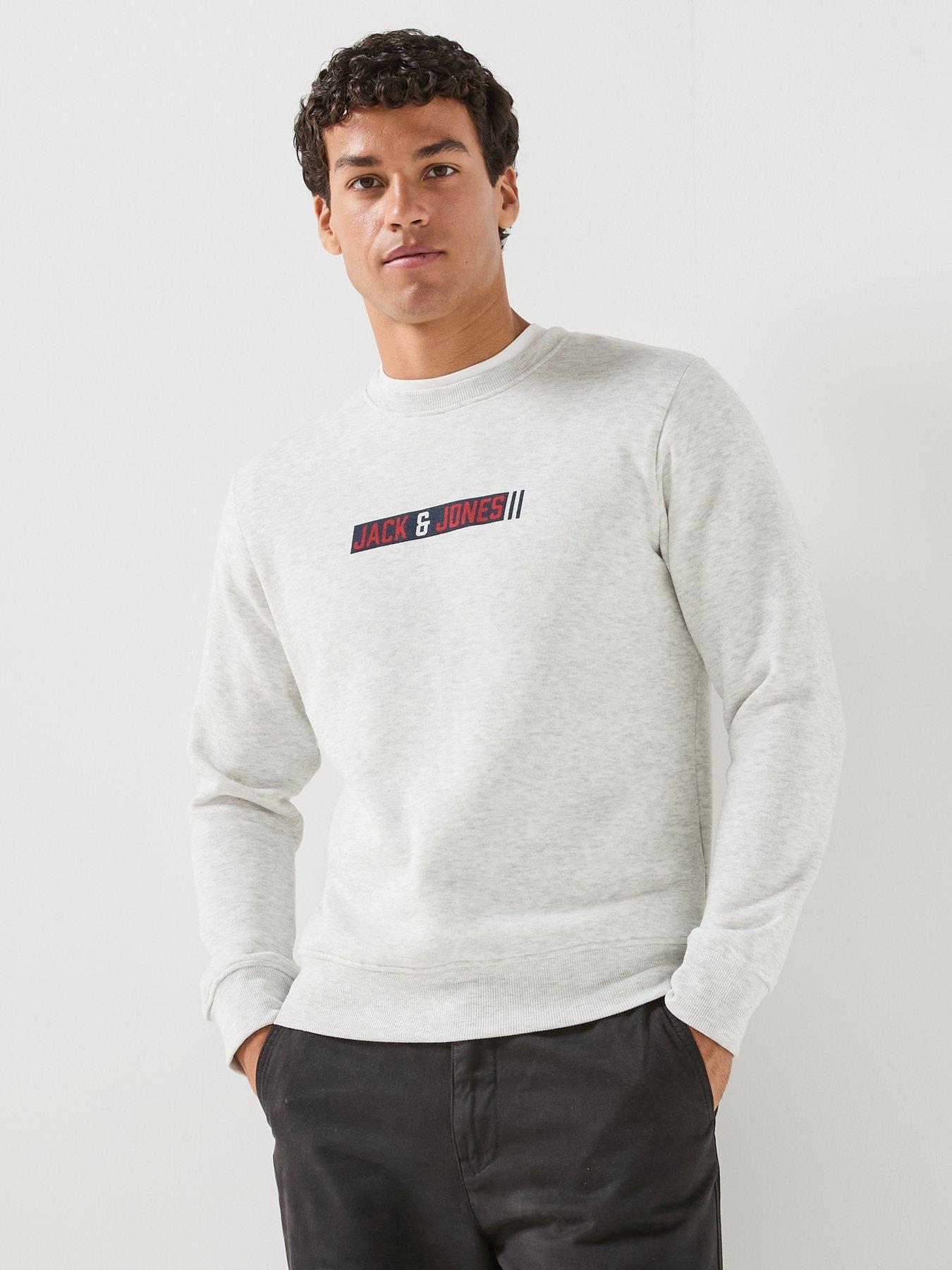 Image 1 of 6 of Jack & Jones Men's Munk Crew Neck Logo Sweatshirt - White