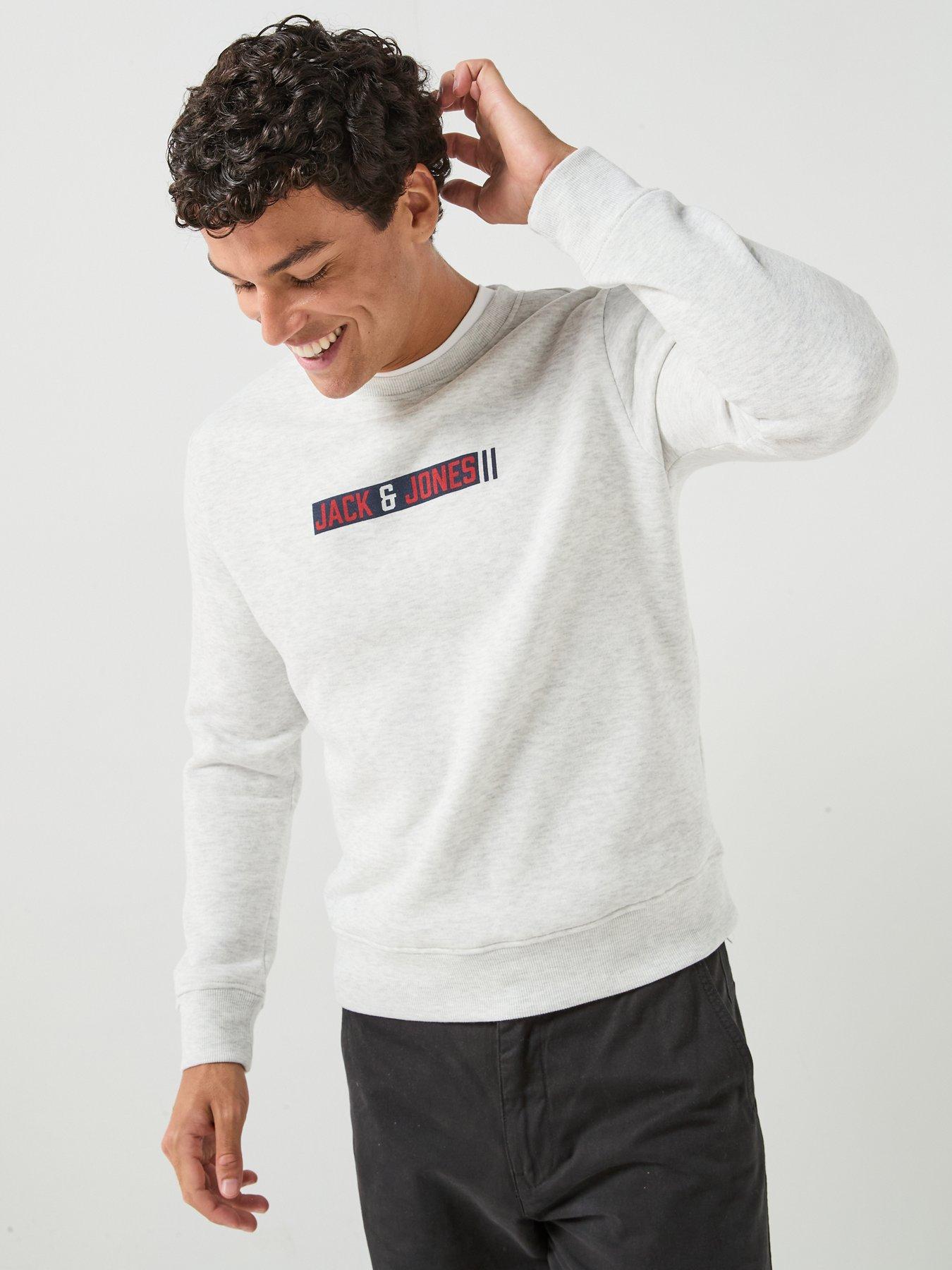 Image 5 of 6 of Jack & Jones Men's Munk Crew Neck Logo Sweatshirt - White