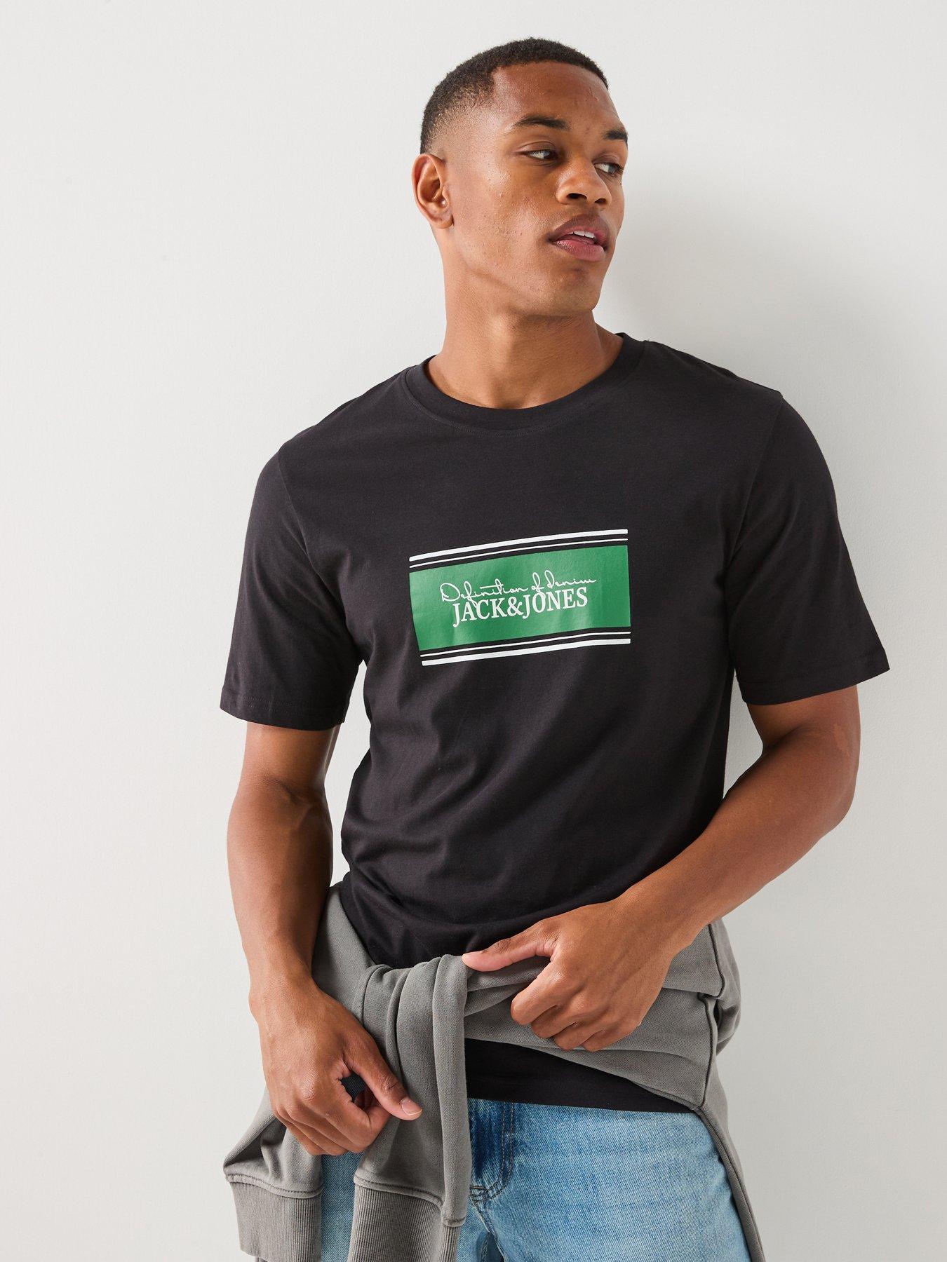 Image 1 of 6 of Jack & Jones Men's Graphic Logo Print Short Sleeve T-Shirt - Black