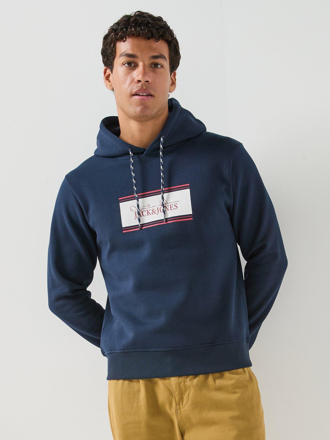 Image 1 of 5 of Jack & Jones Men's Graphic Hoodie with Kangaroo Pocket - Navy Blazer