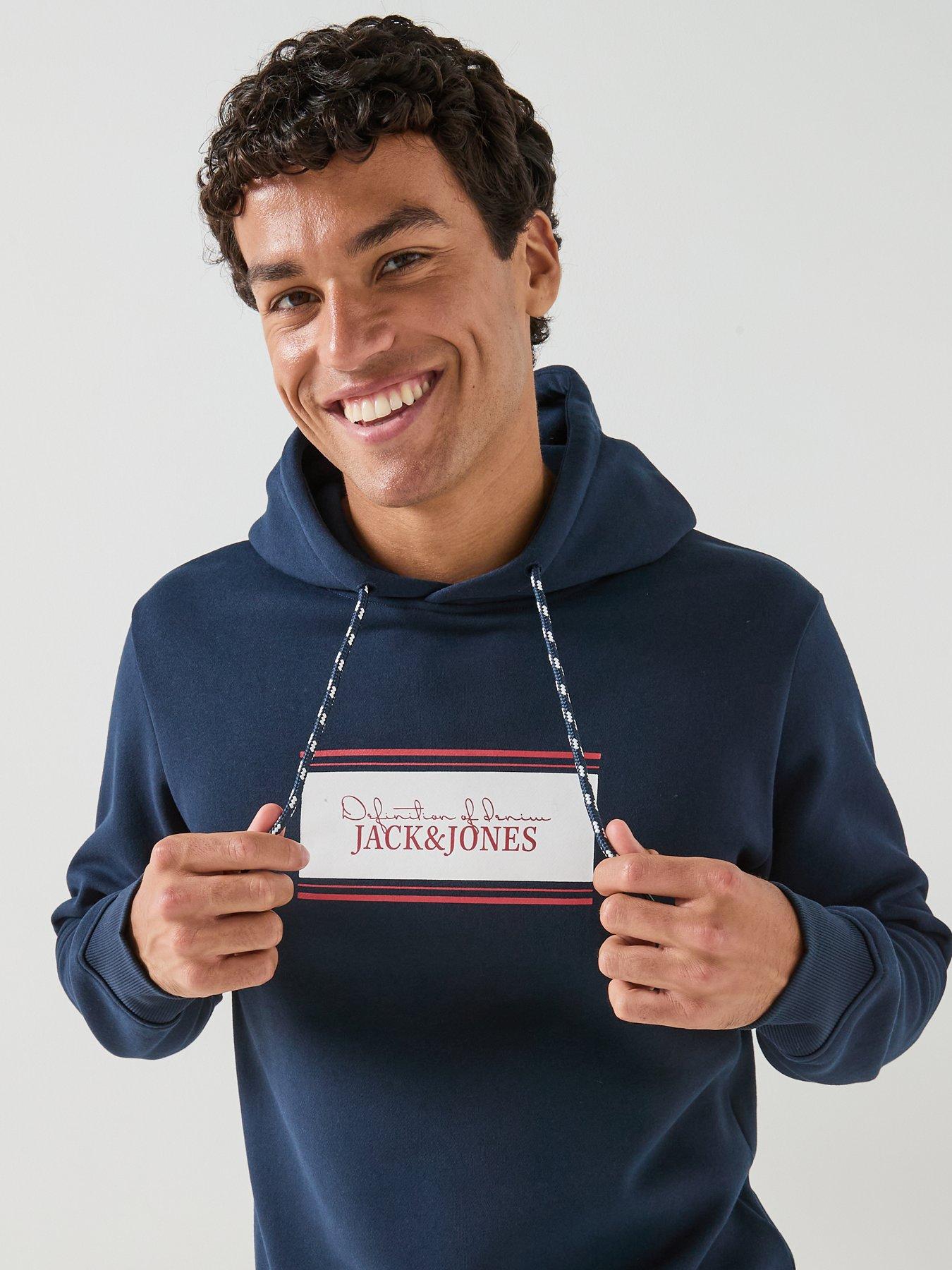 Image 4 of 5 of Jack & Jones Men's Graphic Hoodie with Kangaroo Pocket - Navy Blazer