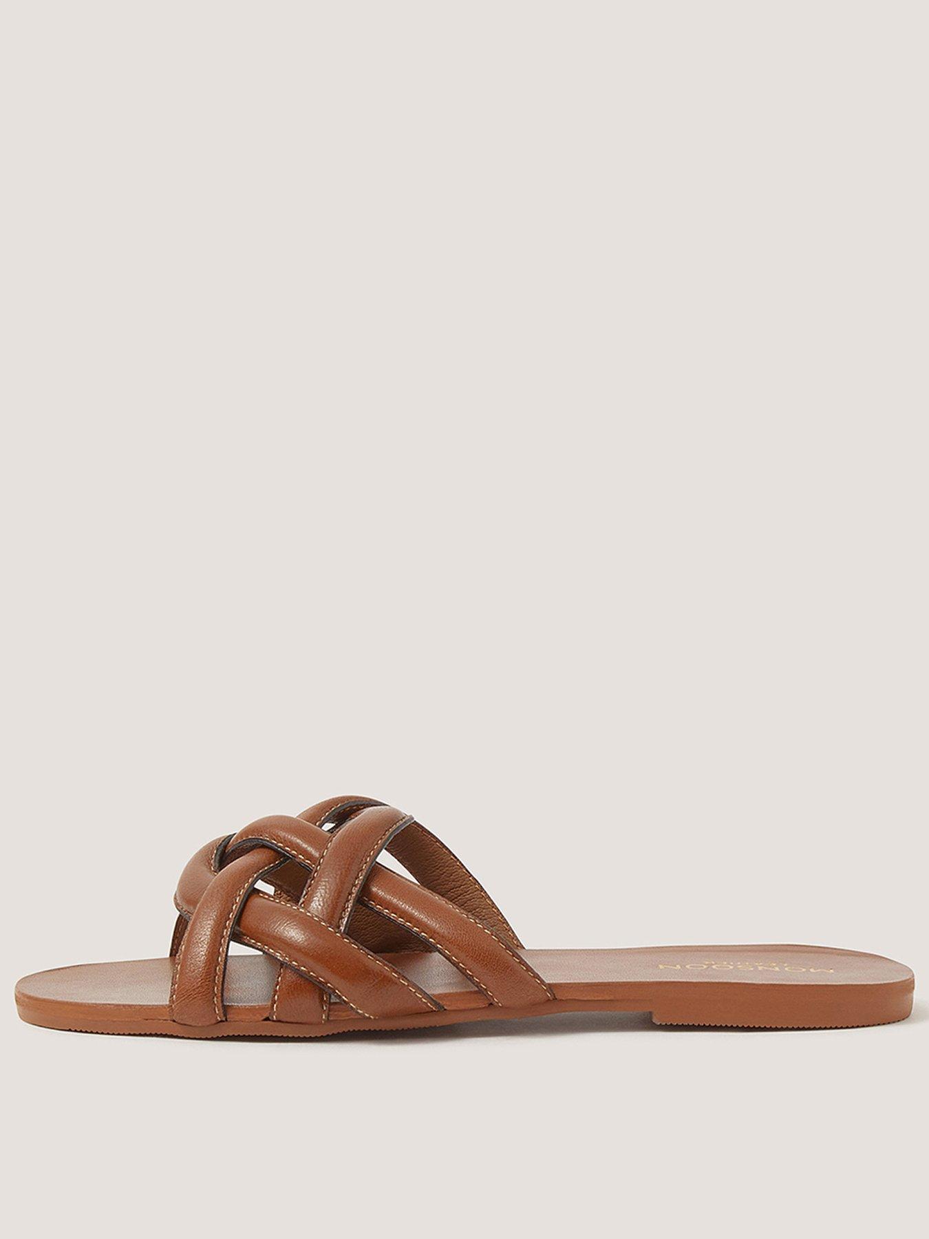 Monsoon Safi Plaited Leather Slid - Brown