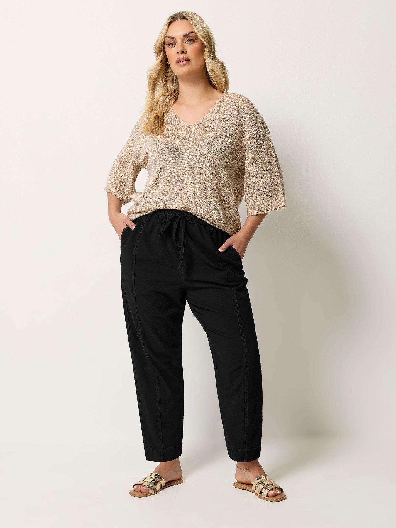 Image 3 of 5 of Yours Curve Cool Cotton Barrel Trouser - Black