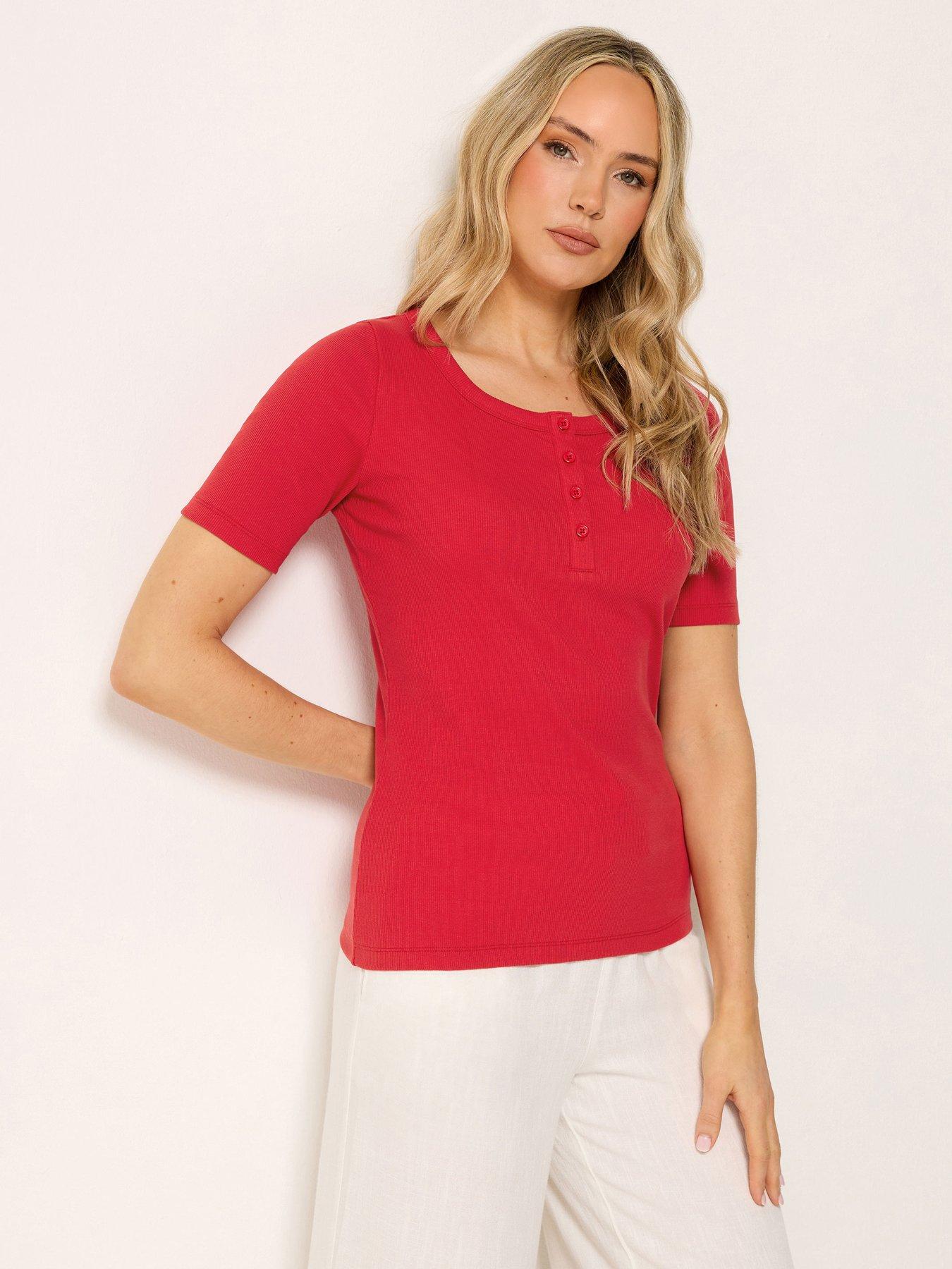 Long Tall Sally Scoop Neck Button T-Shirt - Red