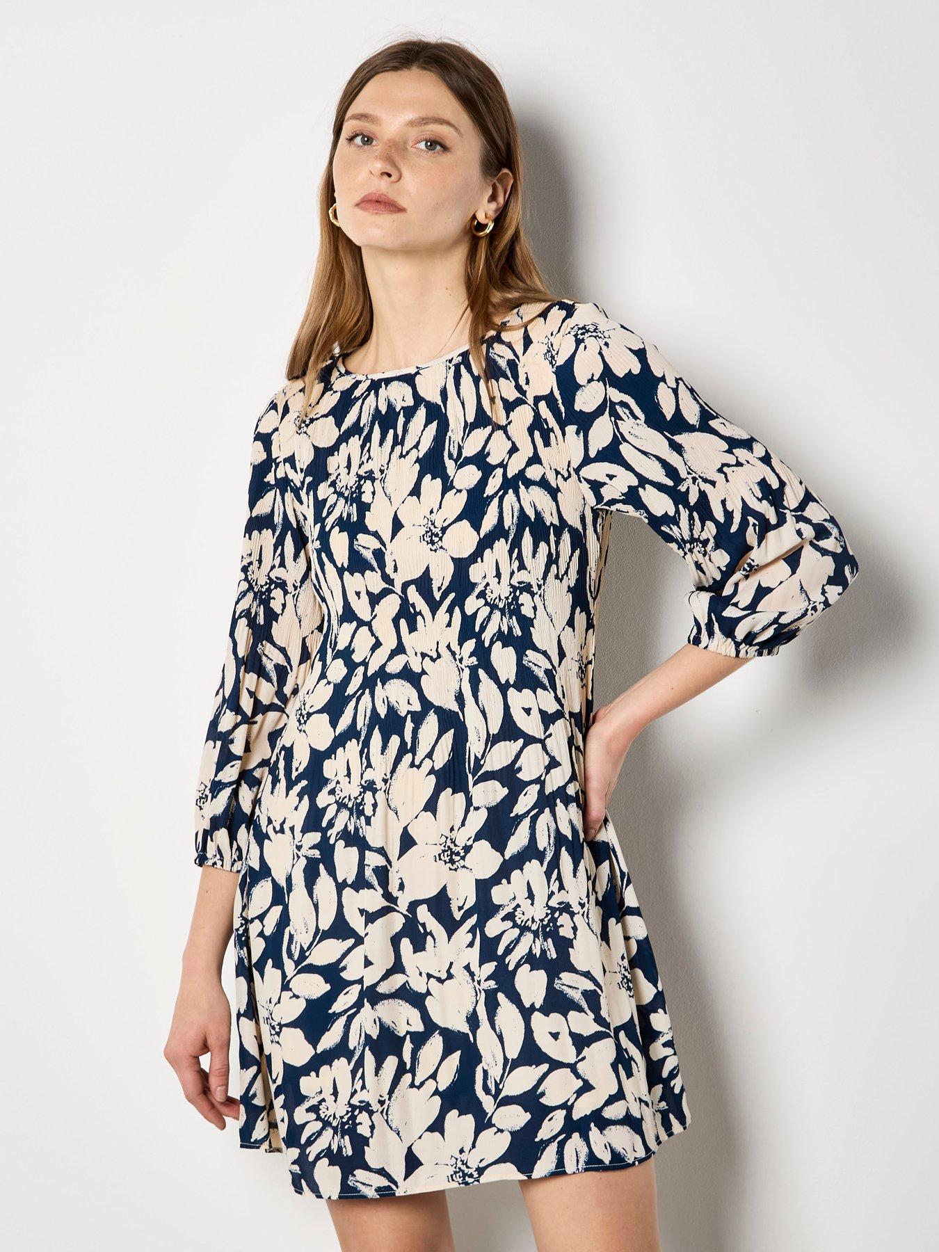 Apricot Printed Plisse Mini Dress - Blue