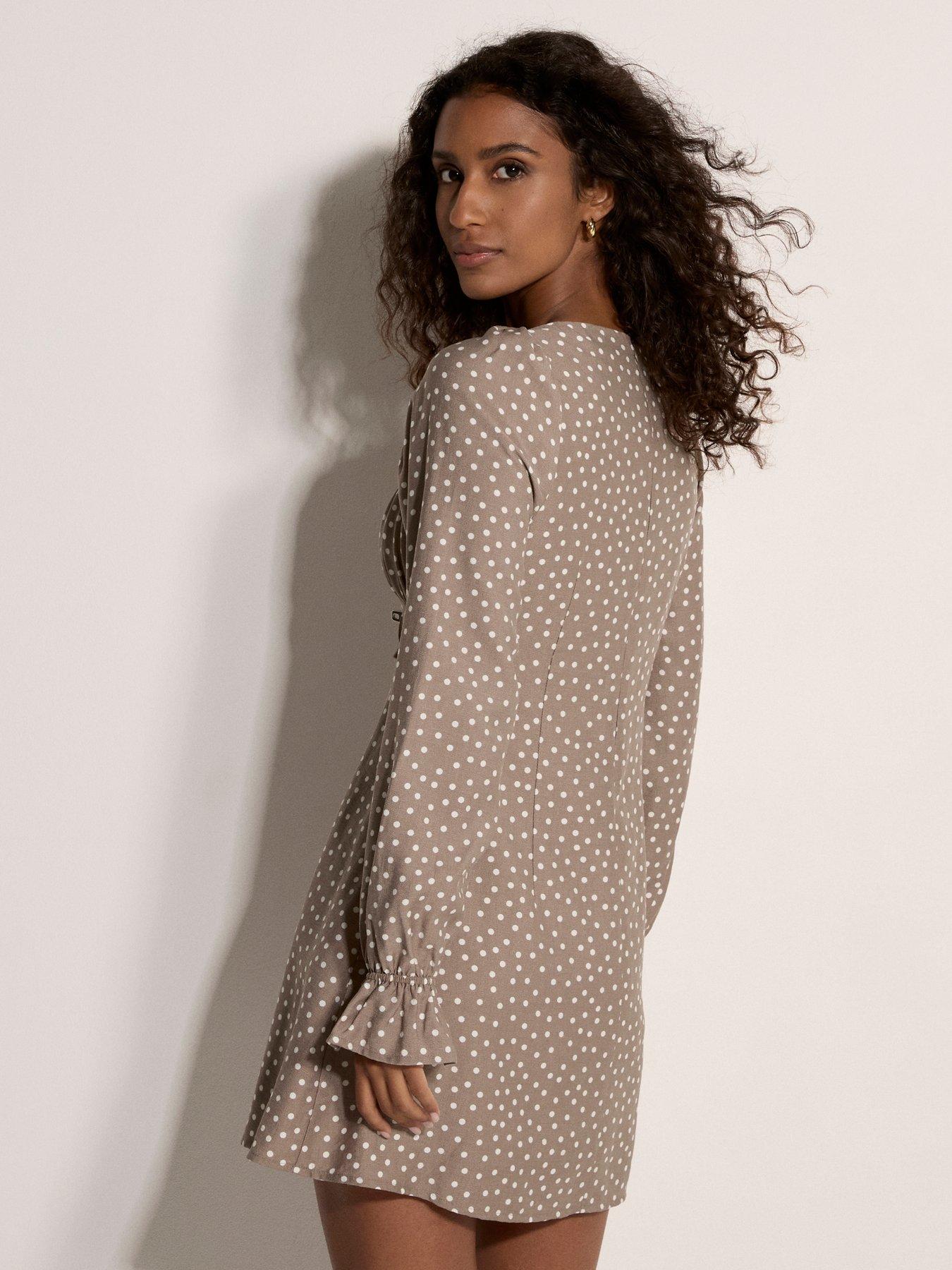 Apricot Polka Dot Wide Milkmaid Dress - Cream | Very