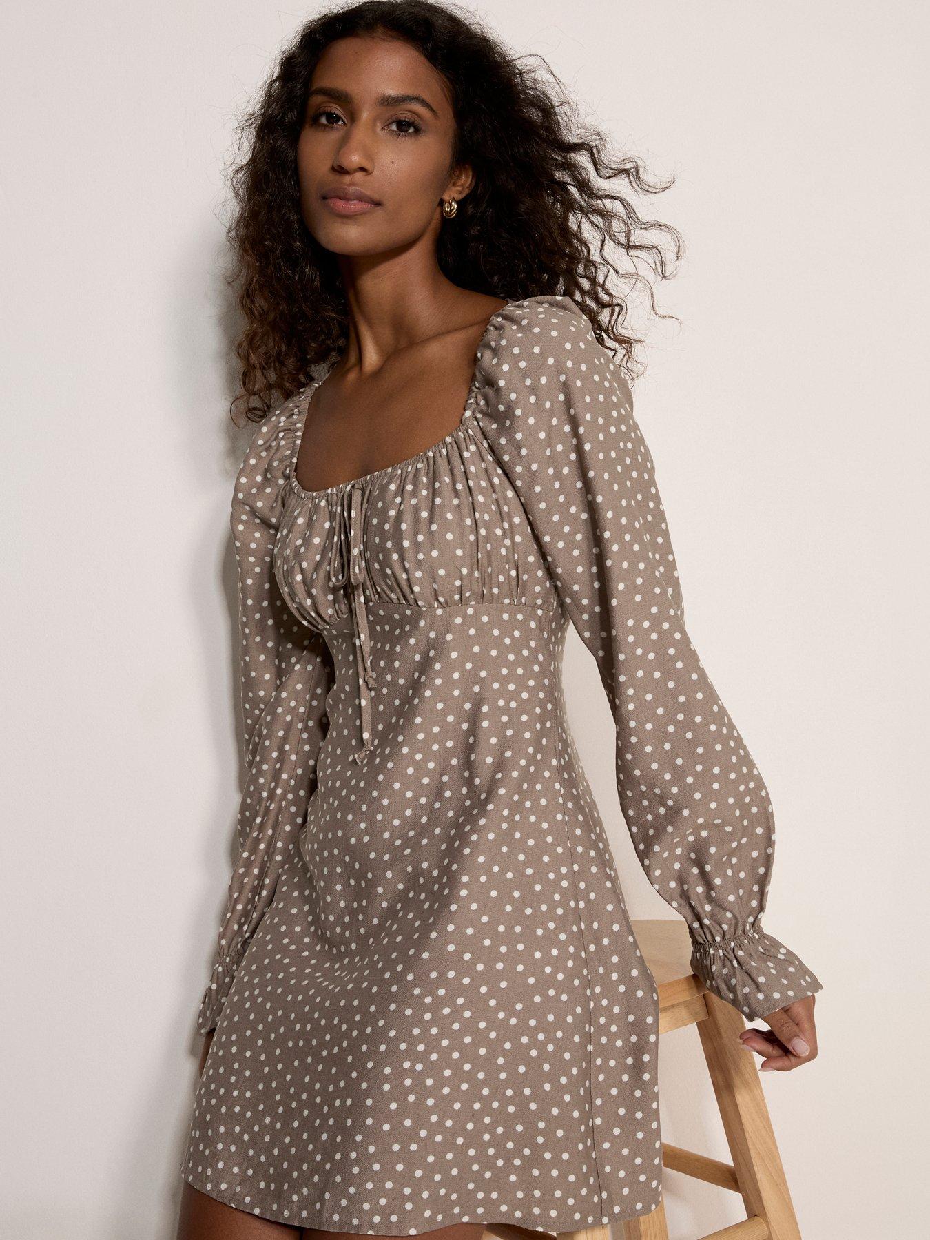 Apricot Polka Dot Wide Milkmaid Dress - Cream | Very
