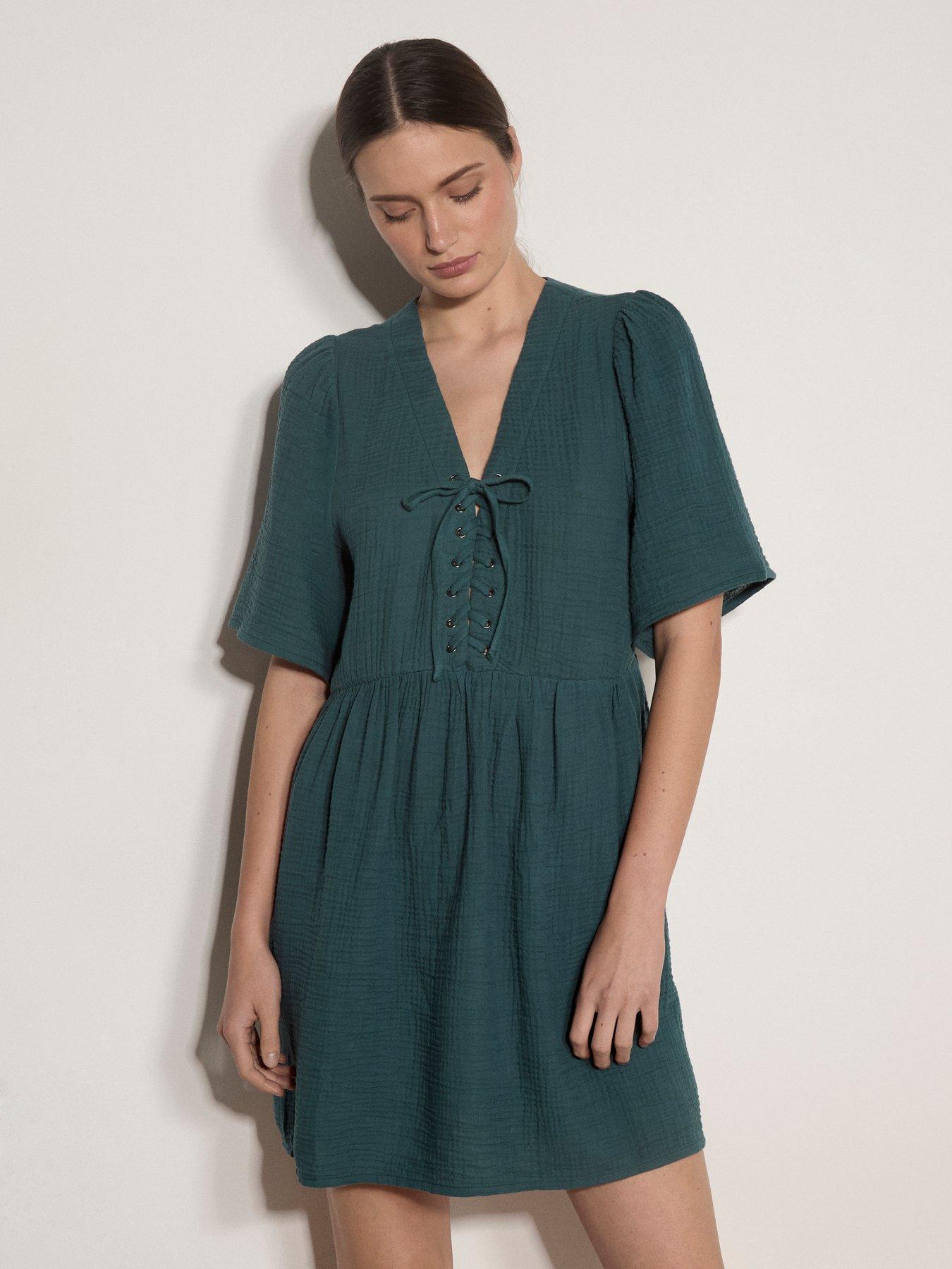 Apricot Tetra Cotton Babydoll Mini Dres