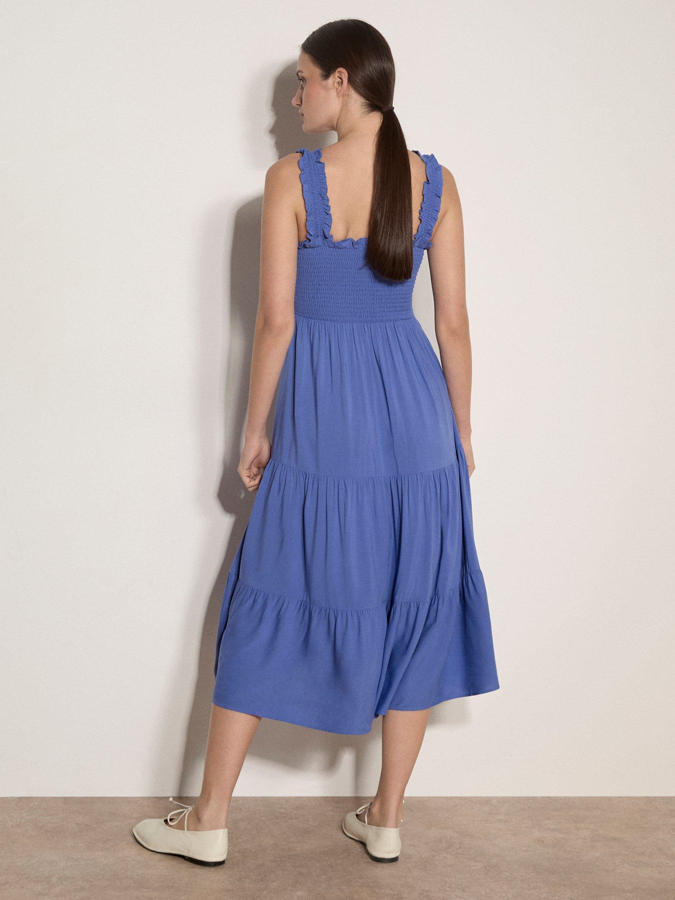 open lace back dress Purple Smudge Print Ruched Side Strappy Midi Dress  AX Paris