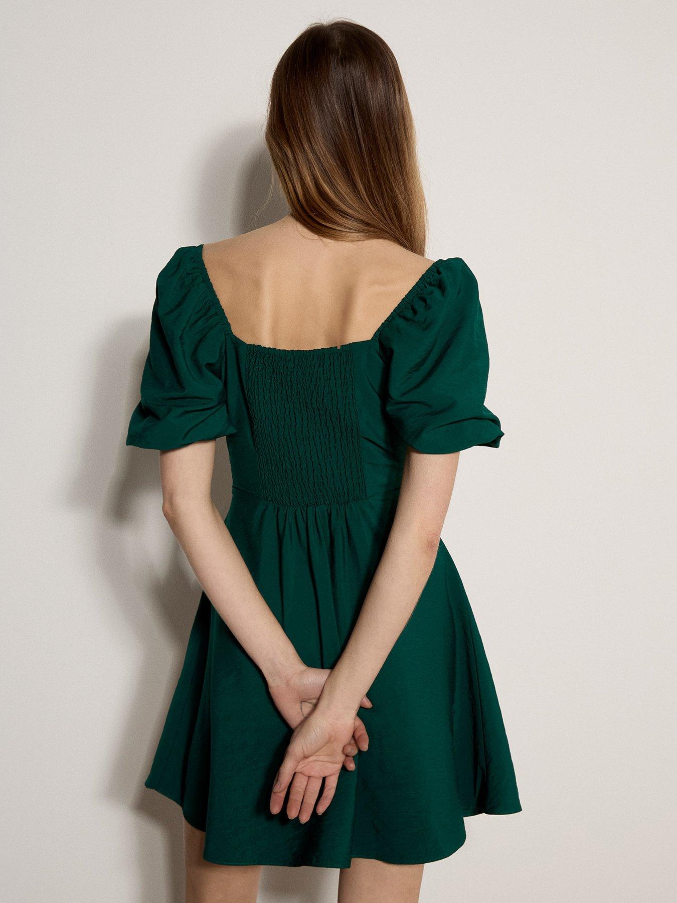 Apricot Fit Flare Volume Sleeve Mini Dress - Green | Very