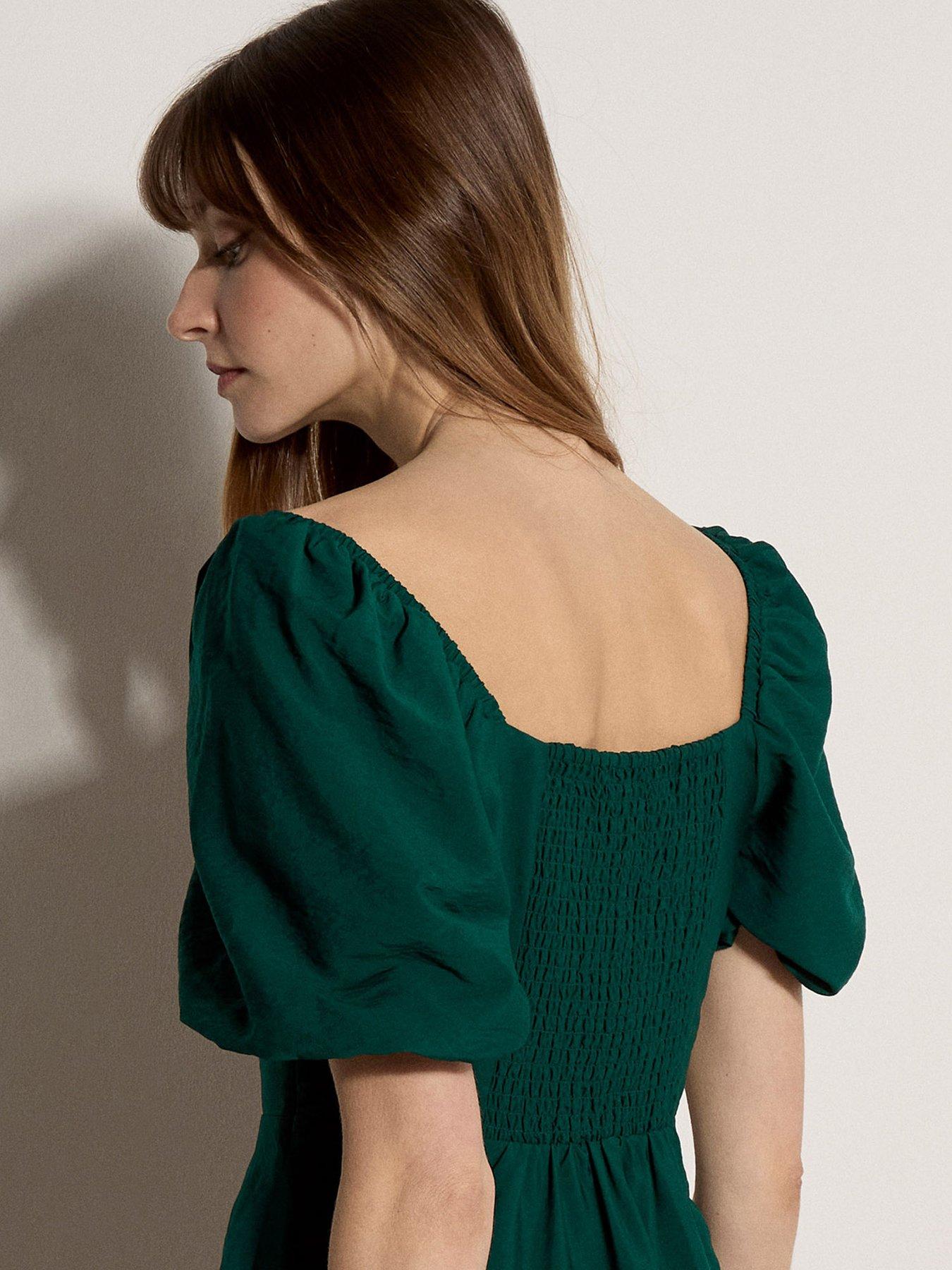 Apricot Fit Flare Volume Sleeve Mini Dress - Green | Very