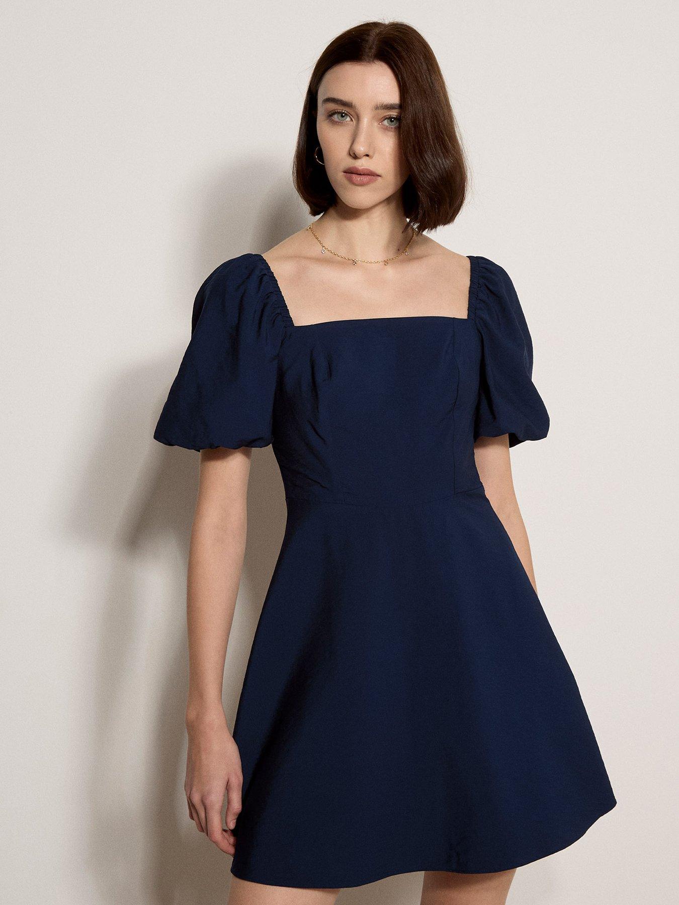 sachin and babi light blue dress Apricot Fit Flare Volume Slv Mini Dress