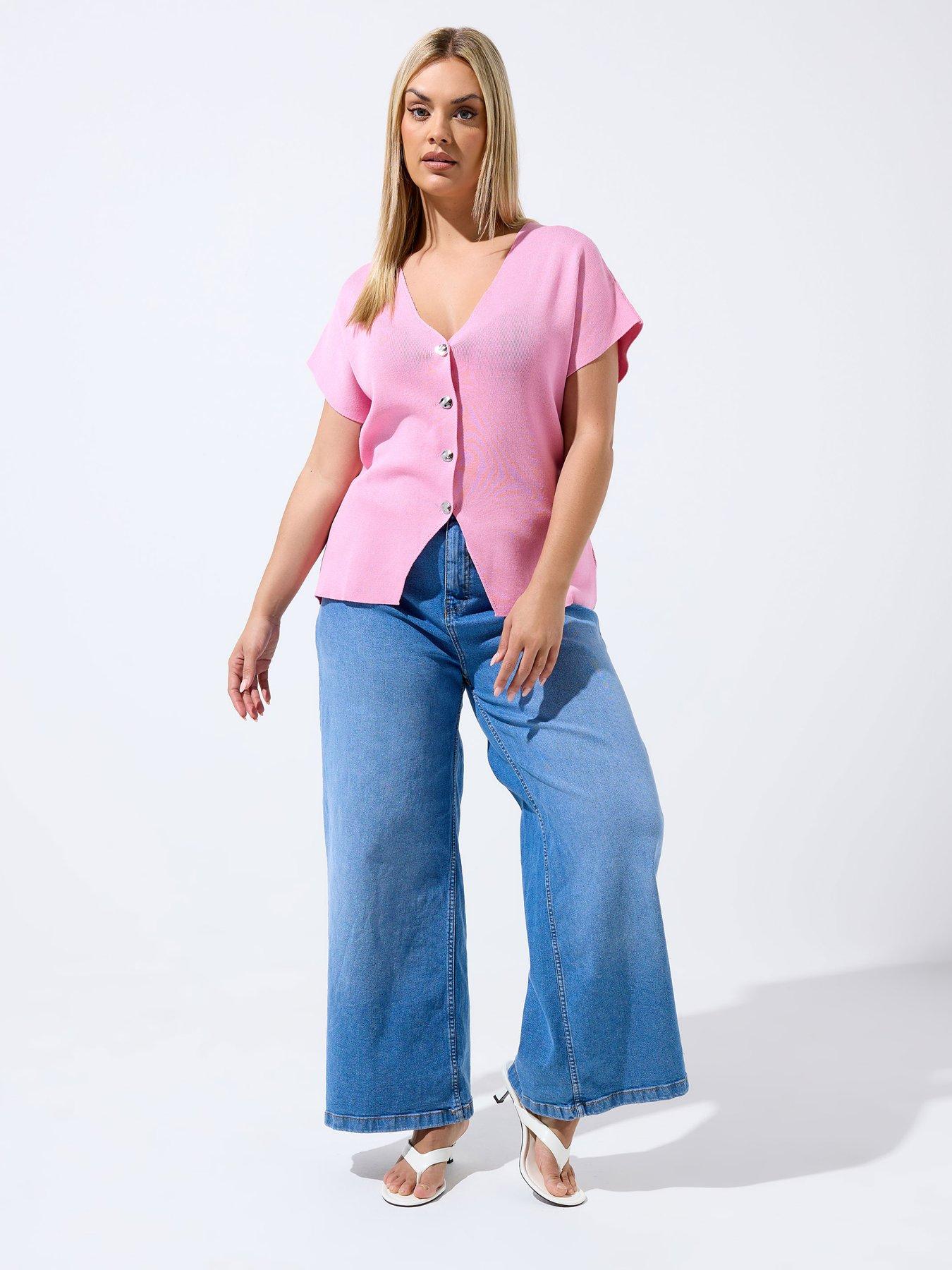 Yours Curve Double Button Knit Top - Pink | Very