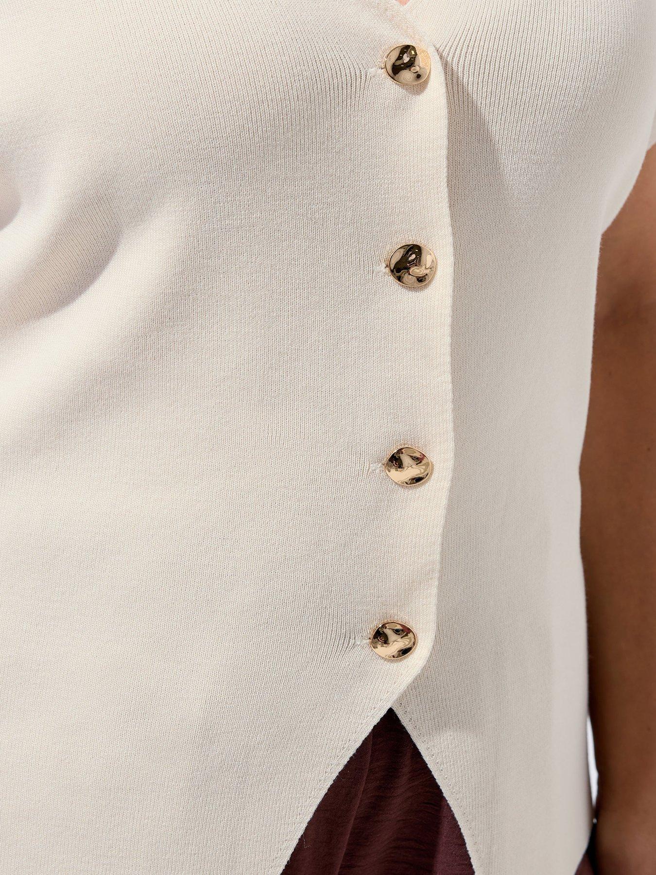 Yours Curve Double Button Knit Top - Cream | Very