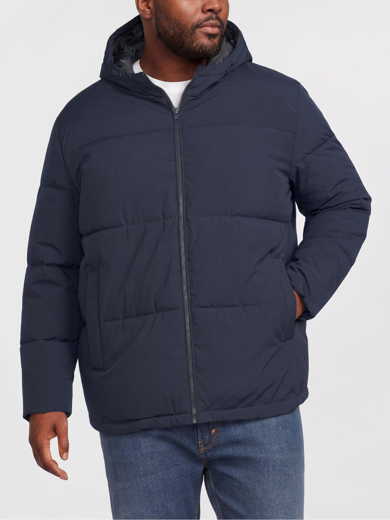 Jack & Jones Mens Plus Size Hooded Quilted Puffer Jacket, Sky Captain, Size 5Xl, Men