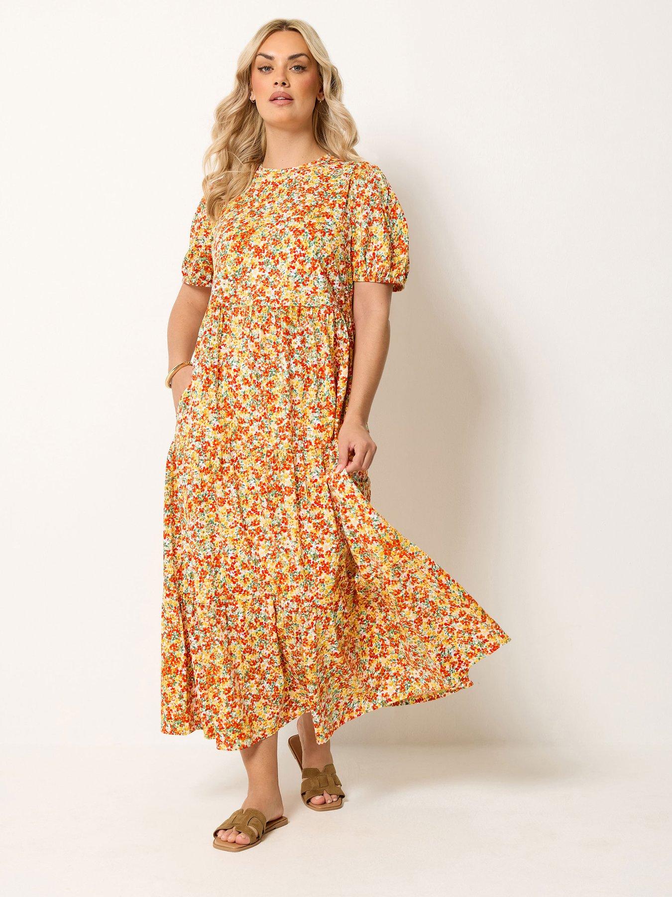 Image 1 of 5 of Yours Curve Puff Sleeve Dress - Yellow