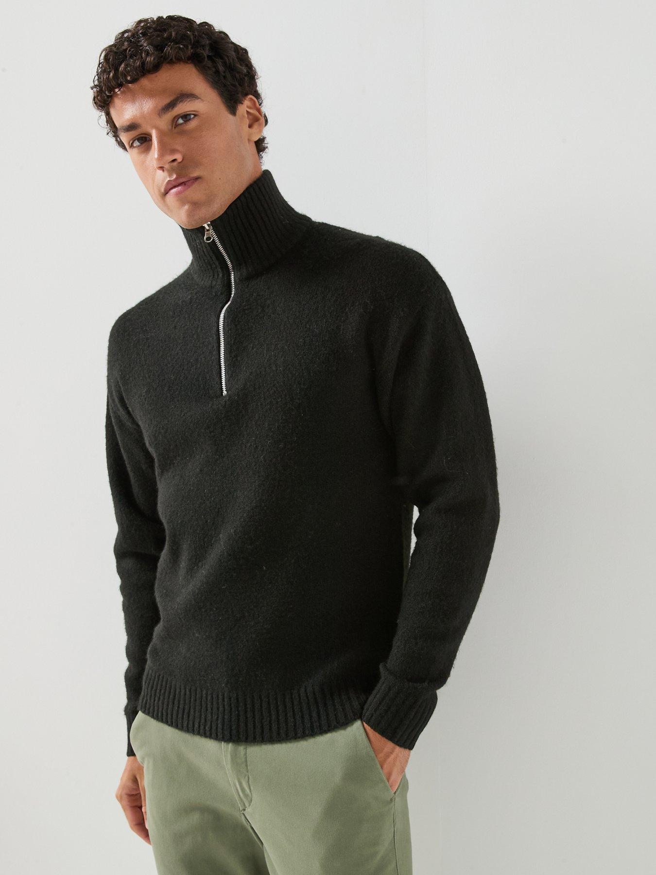 Jack & Jones Mens Soho Ollie Half Zip Ribbed Funnel Neck Jumper, Black, Size M, Men - Image 2