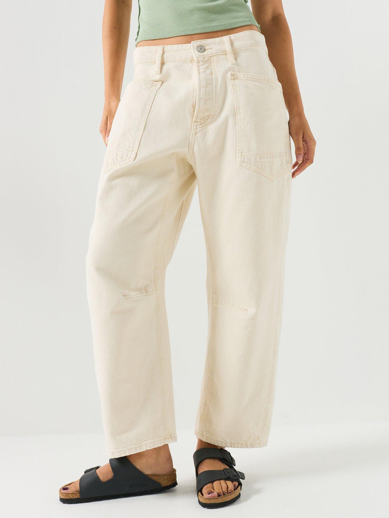 Image 1 of 6 of FREE PEOPLE Carpenter Boyfriend Jeans - Cream