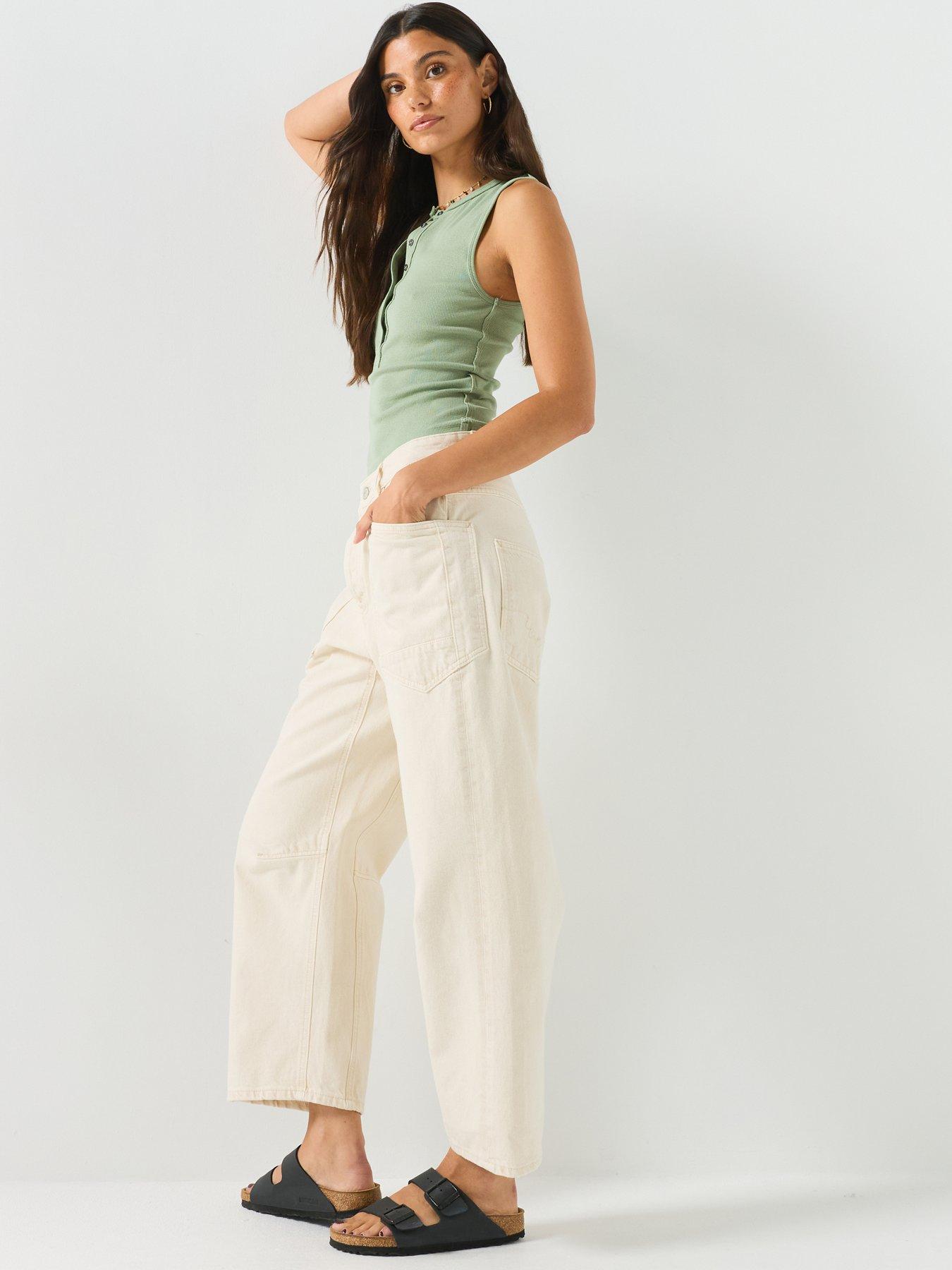 Image 4 of 6 of FREE PEOPLE Carpenter Boyfriend Jeans - Cream