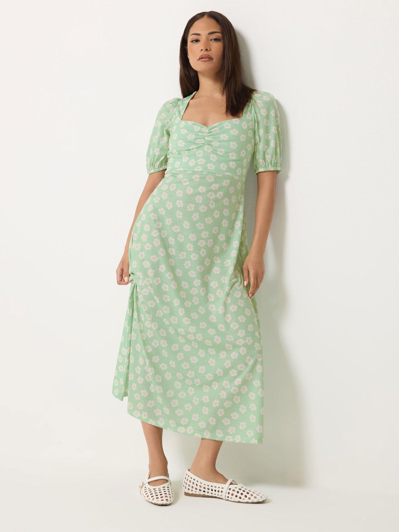 PixieGirl Petite Daisy Print Bust Midi Dress - Green
