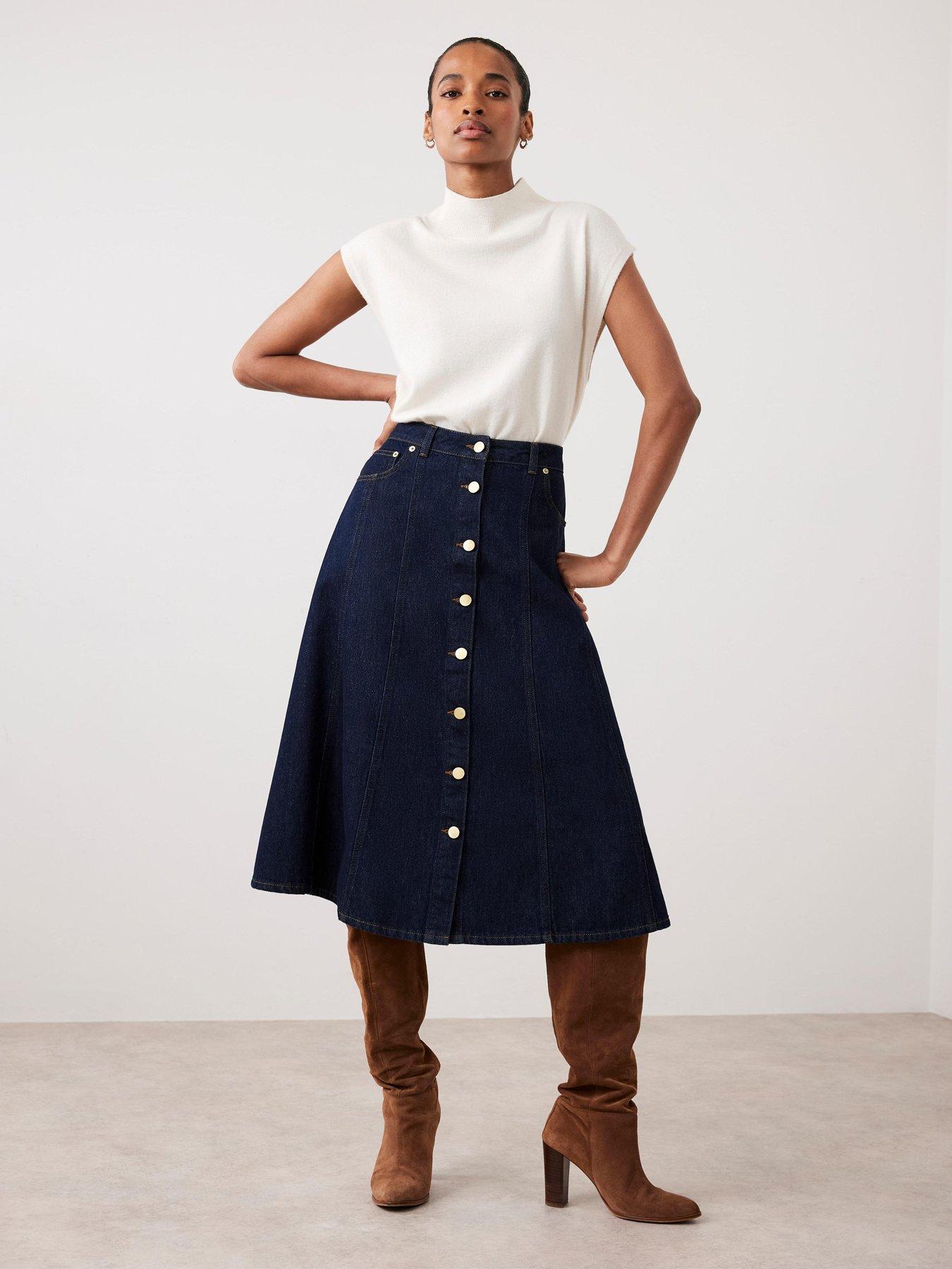 Mint Velvet Dark Indigo Denim Skirt - Blue