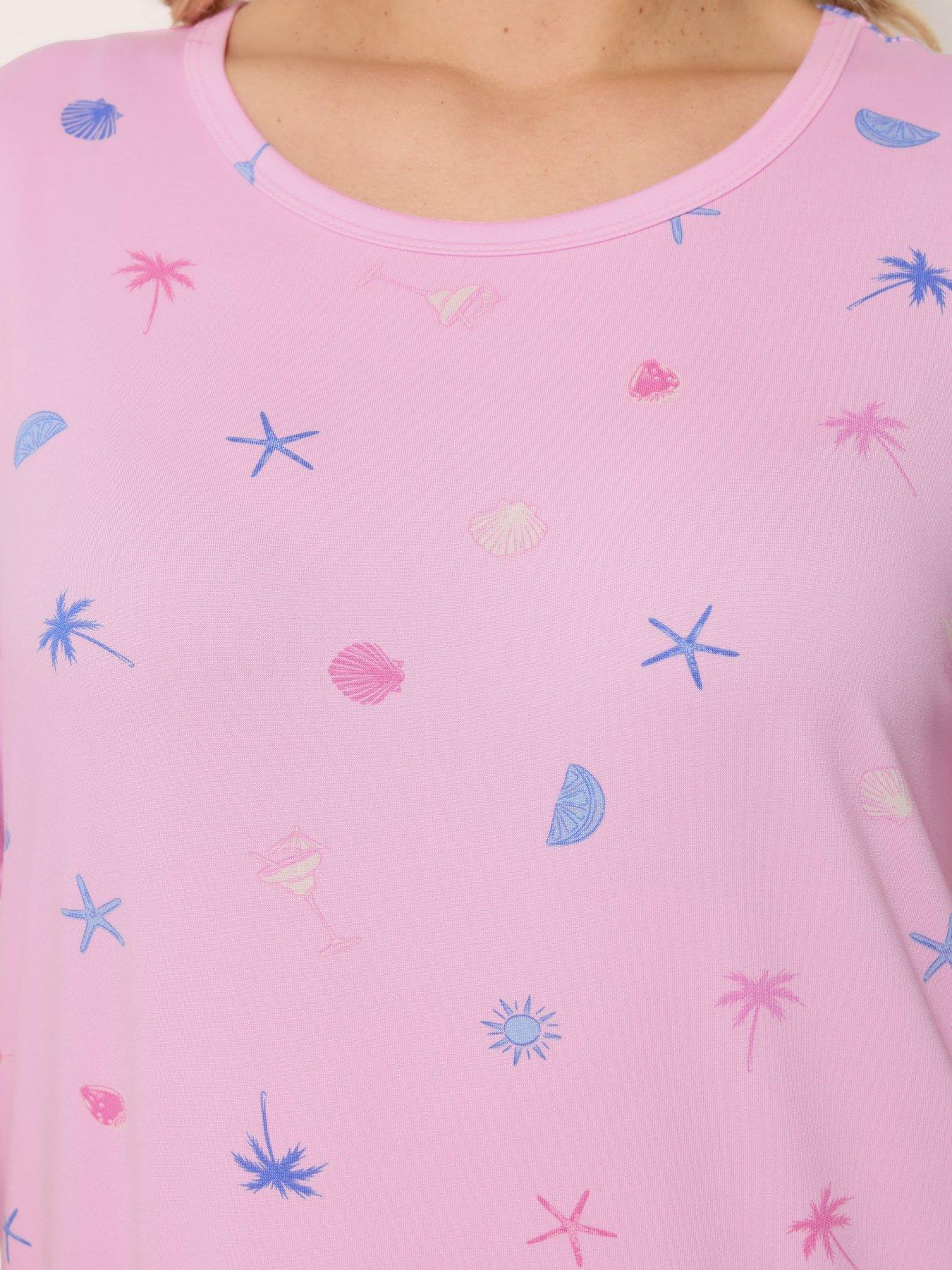 Image 5 of 6 of Yours Curve 2 Pack Soft Touch Palm Print Dipped Back Nightdress - Blue
