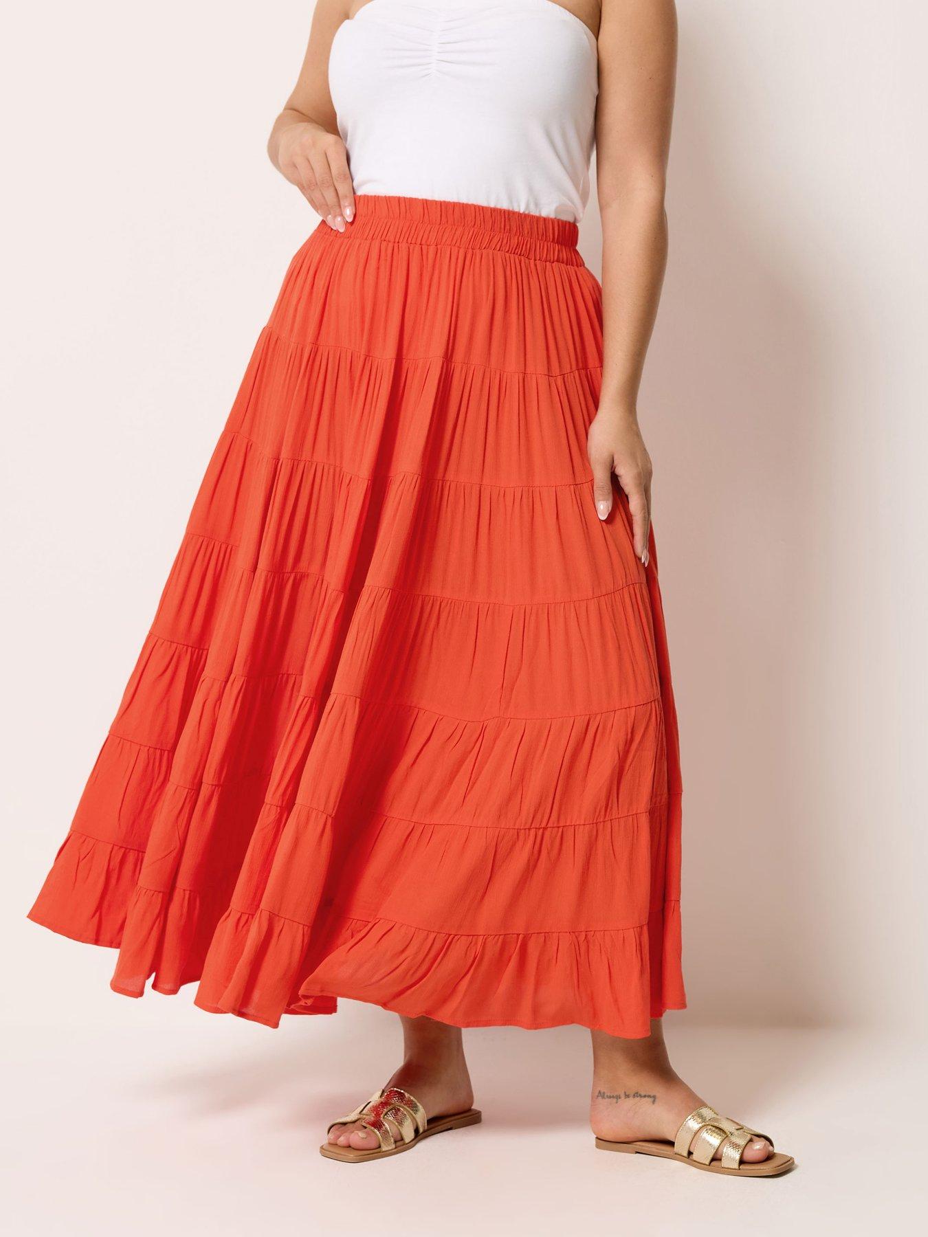 Yours Curve Tiered Maxi Skirt - Orange