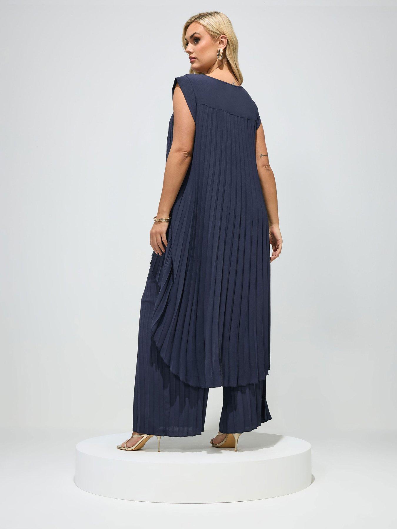 Image 2 of 4 of Yours Curve Pleat Detail Top &amp; Trousers Set