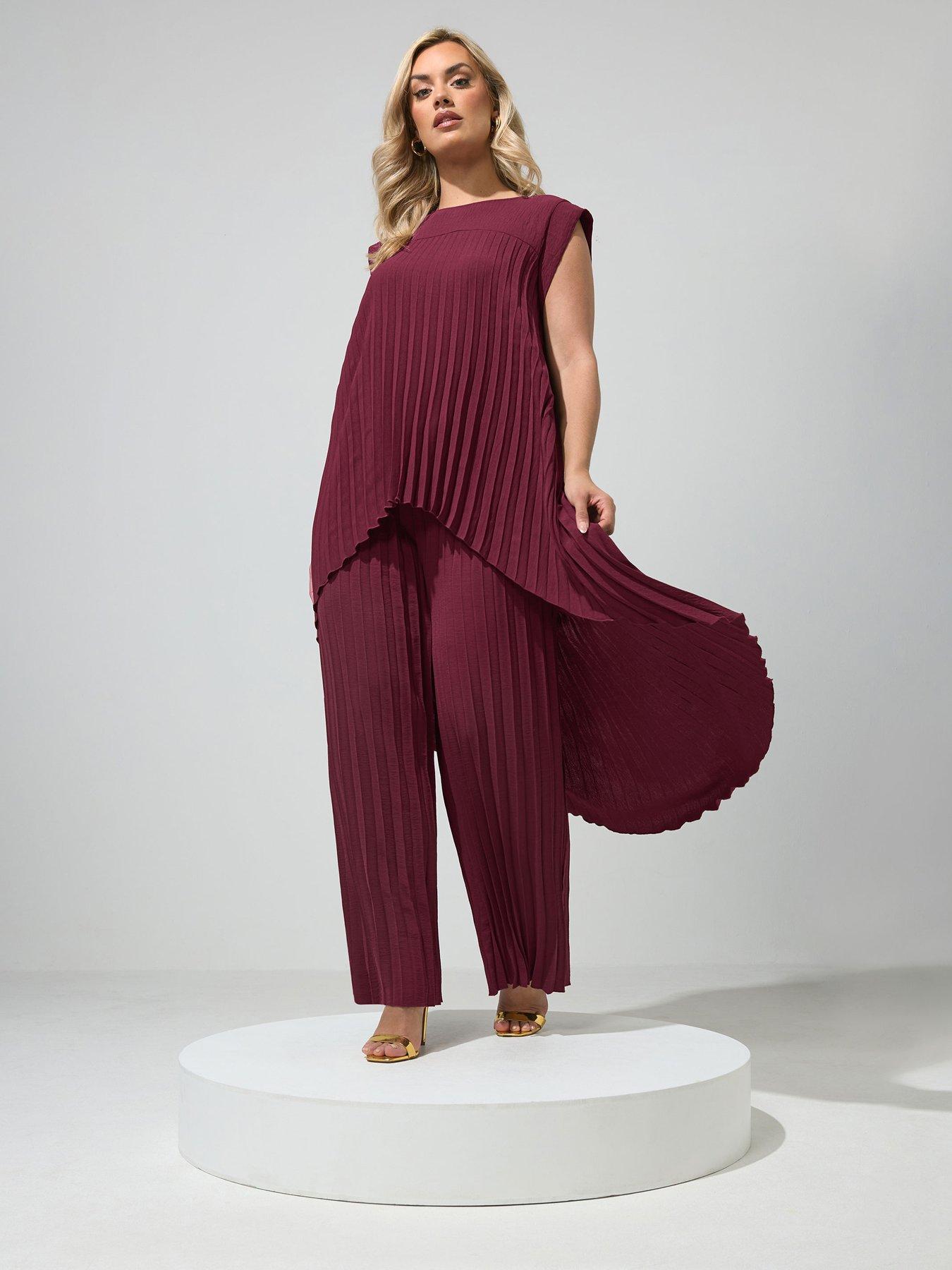 Image 1 of 4 of Yours Curve Pleat Detail Top &amp; Trousers Set
