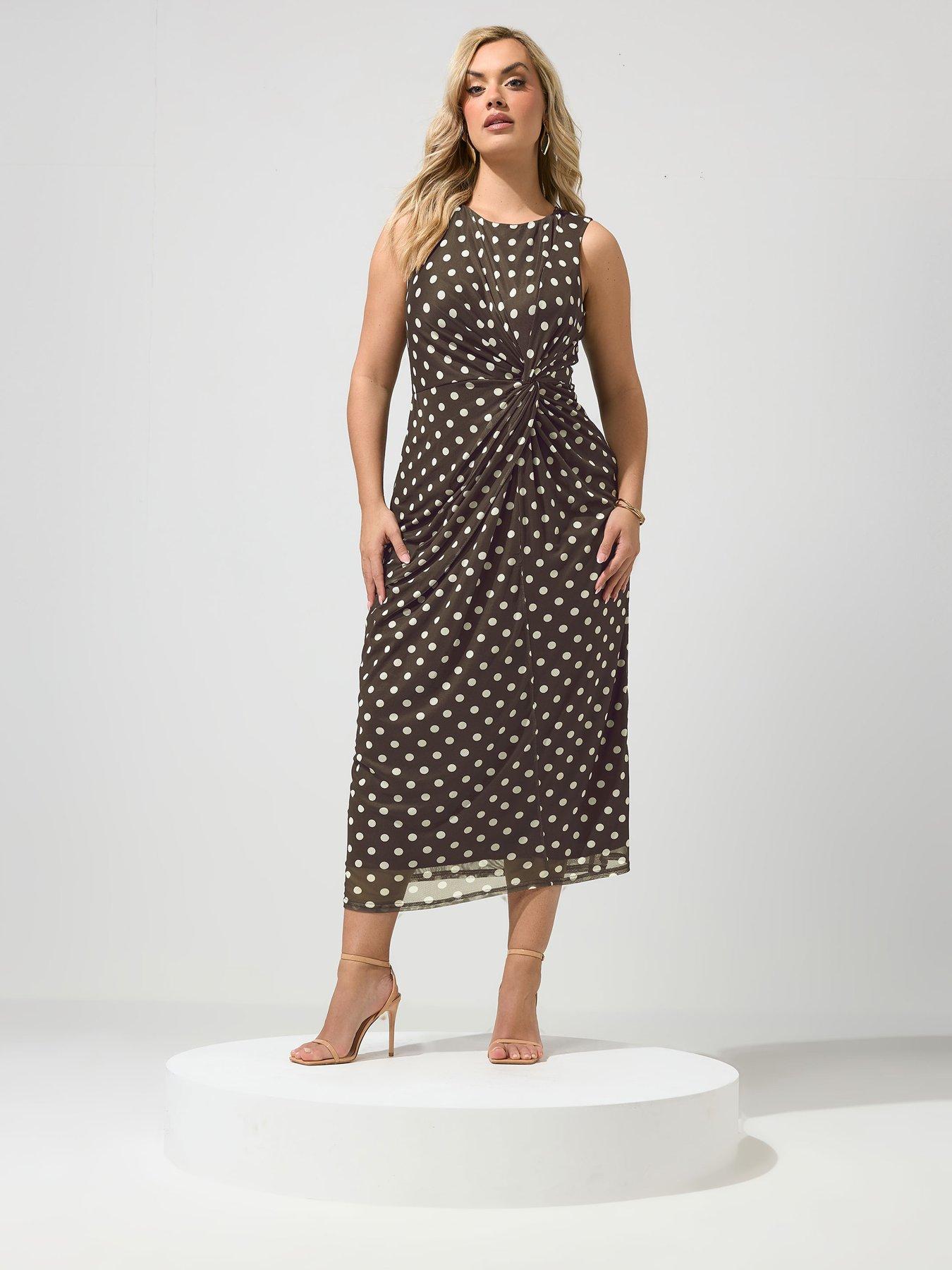 Image 1 of 4 of Yours Curve Chocolate Polka Dot Dress - Brown