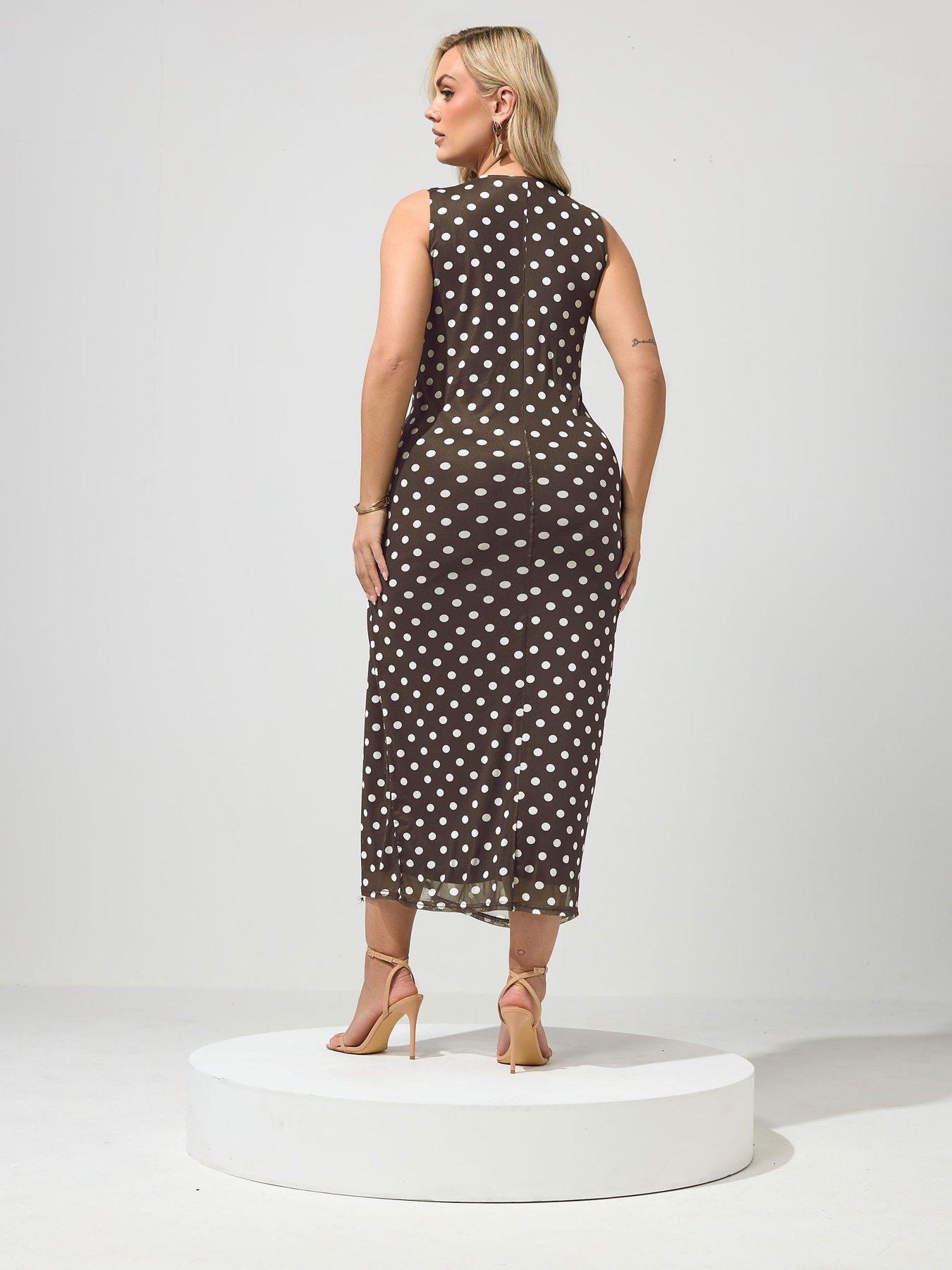 Image 2 of 4 of Yours Curve Chocolate Polka Dot Dress - Brown