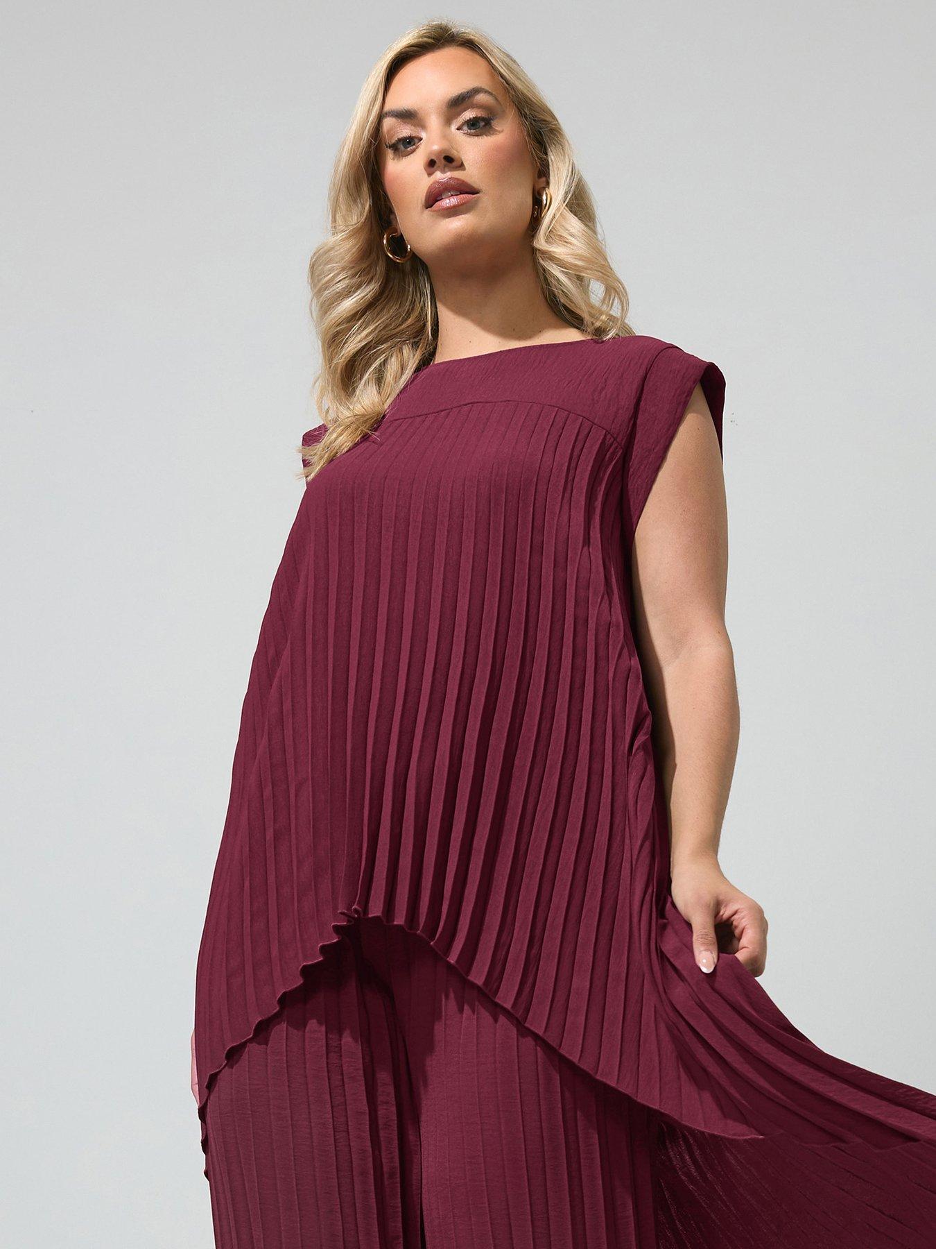 Image 1 of 4 of Yours Curve Pleat Detail High Low Top - Purple