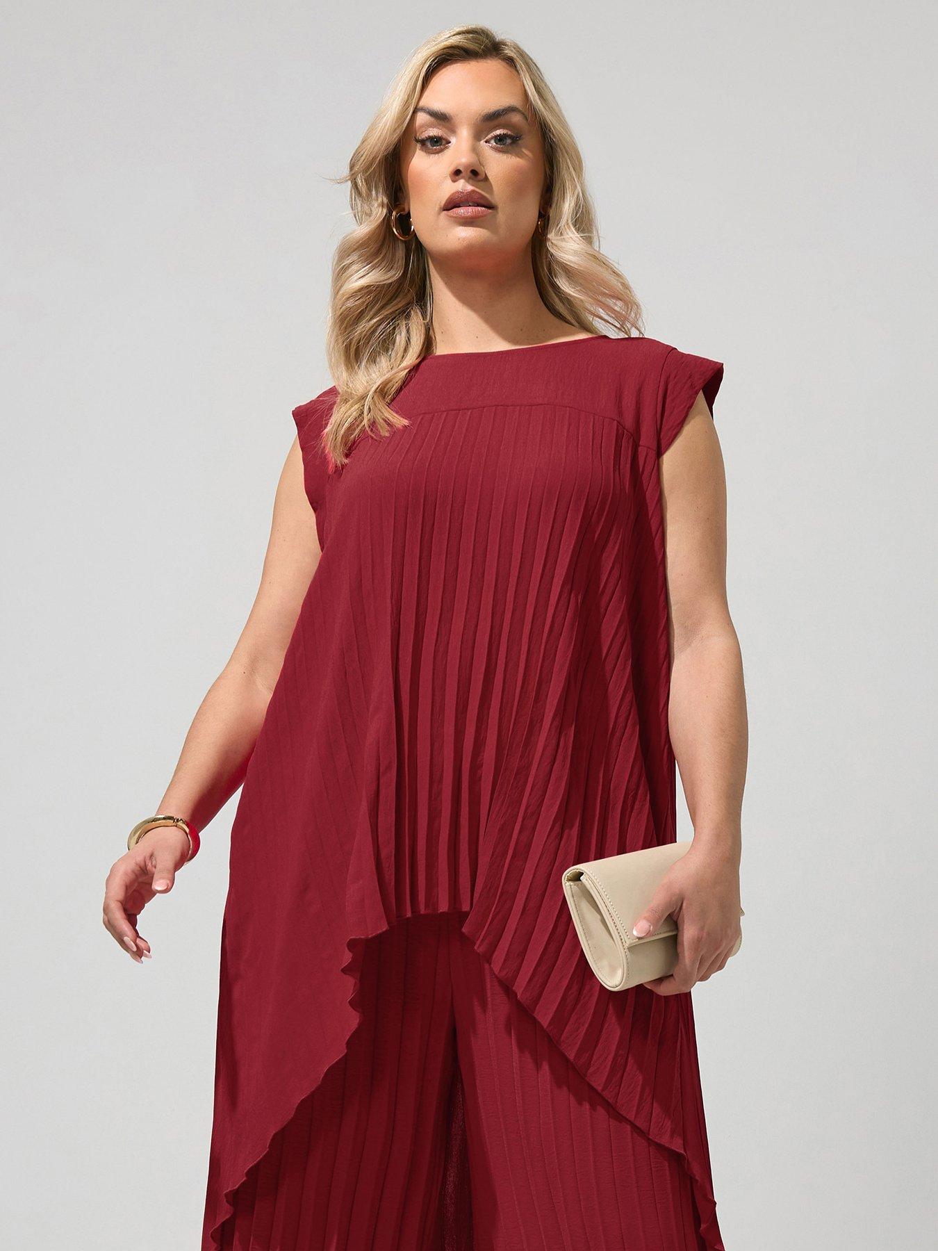 Yours Curve Pleat Detail High Low Top - Red