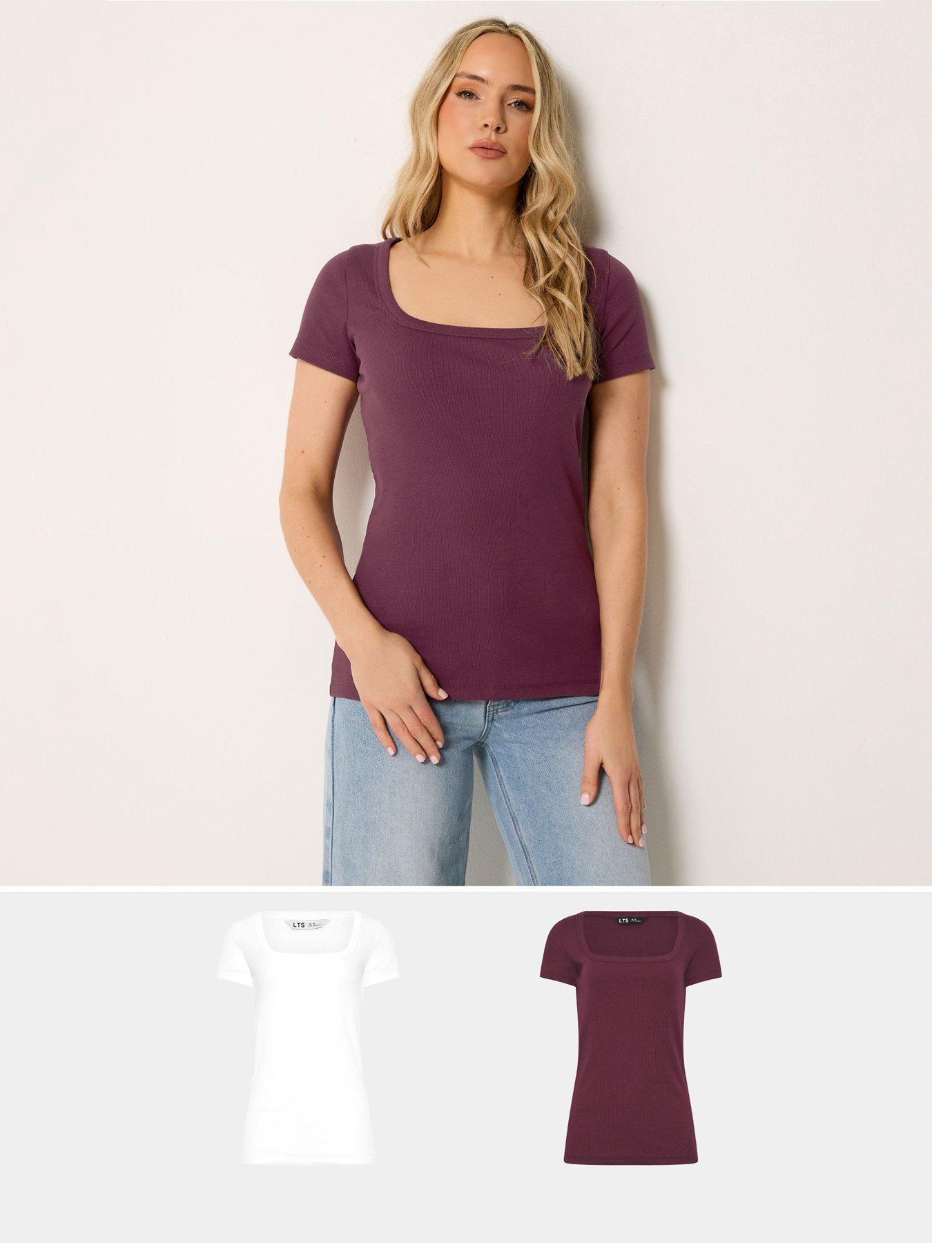 Long Tall Sally Tall 2 Pack Square Neck Ribbed T-shirt