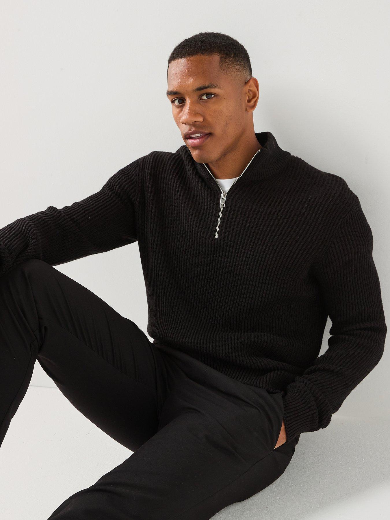 Jack & Jones Panel Knitted 1/2 Zip Jumper - Black