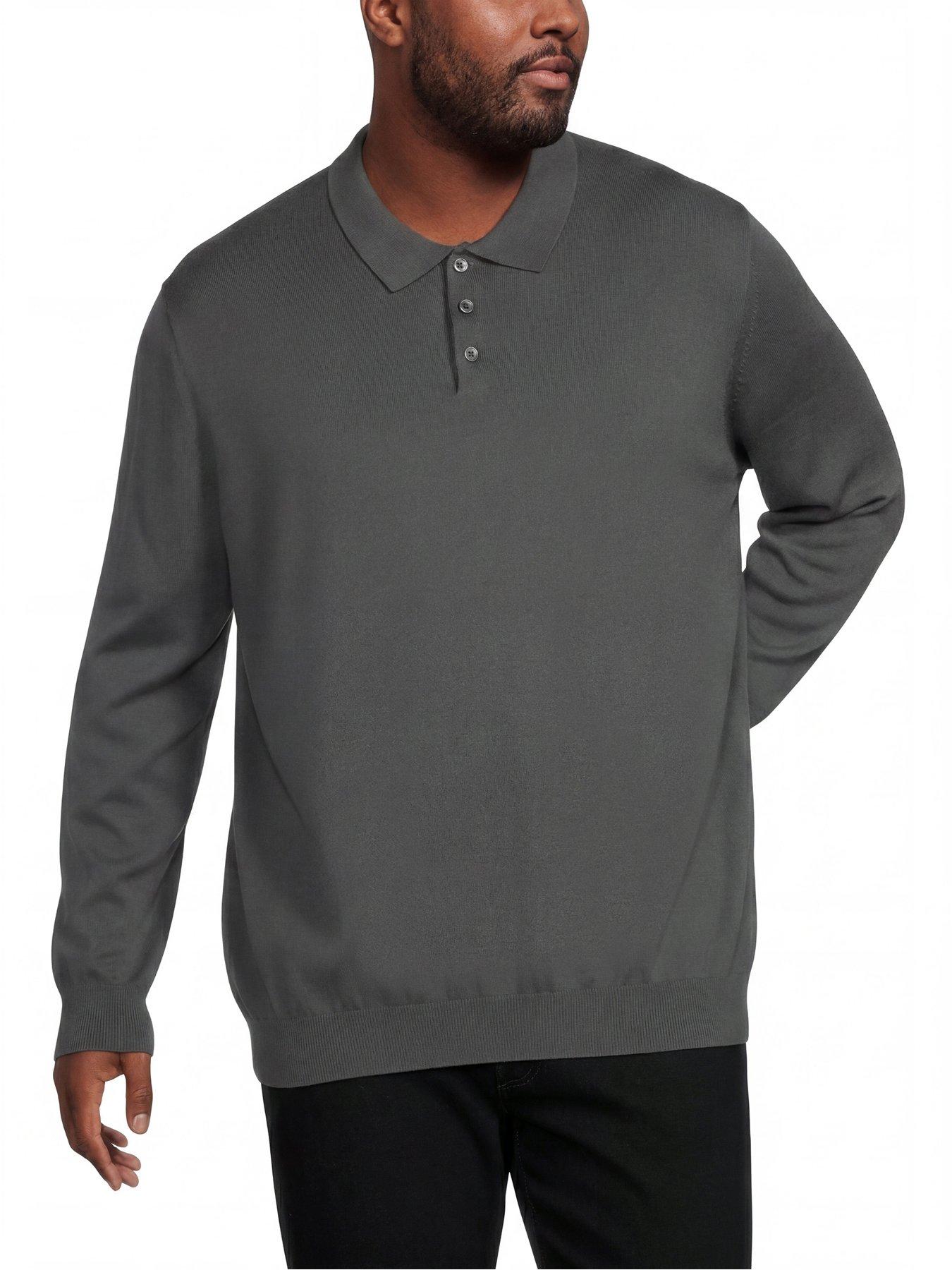Jack & Jones Plus Basic Knitted Long Sleeve Polo Shirt, Turbulence, Size 3Xl, Men