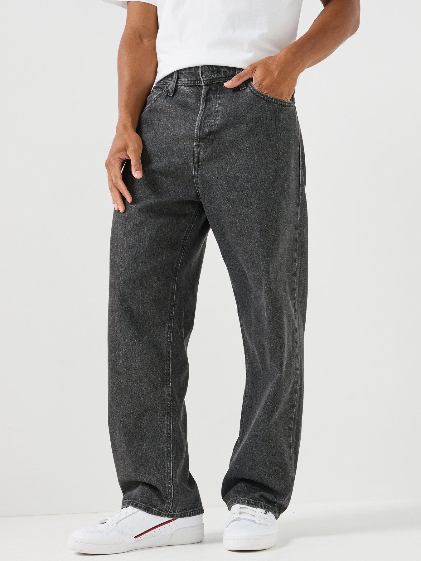 Jack & Jones Men's Loose Fit Jeans with Washed Finish, Black Denim, Size 34, Inside Leg Regular, Men