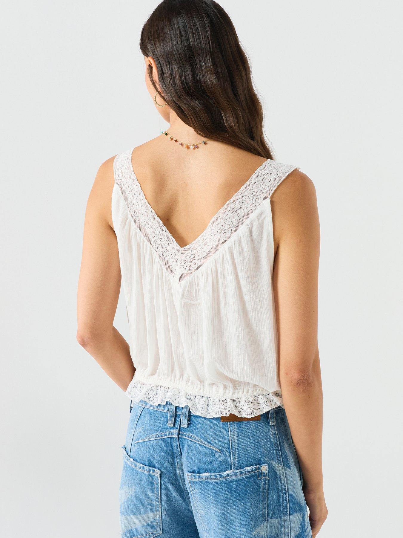 Image 2 of 6 of FREE PEOPLE Celeste Lace Trim Button-Up Tank Top - White